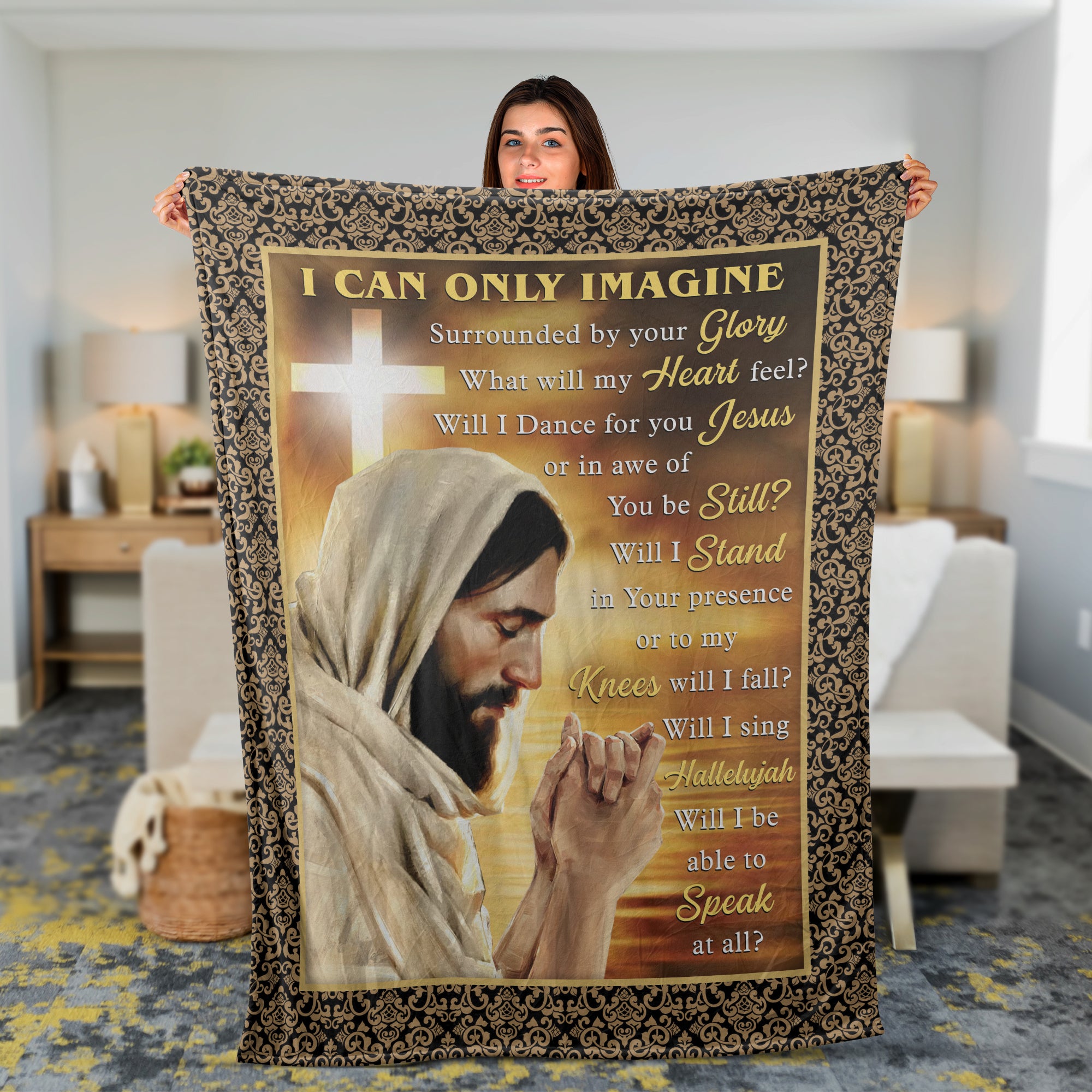 Christian Throw Blanket, Faith Blanket, Jesus Christ Blanket, Inspirational Gift - The Lord's Prayer, Cross Drawing, I Can Only Imagine