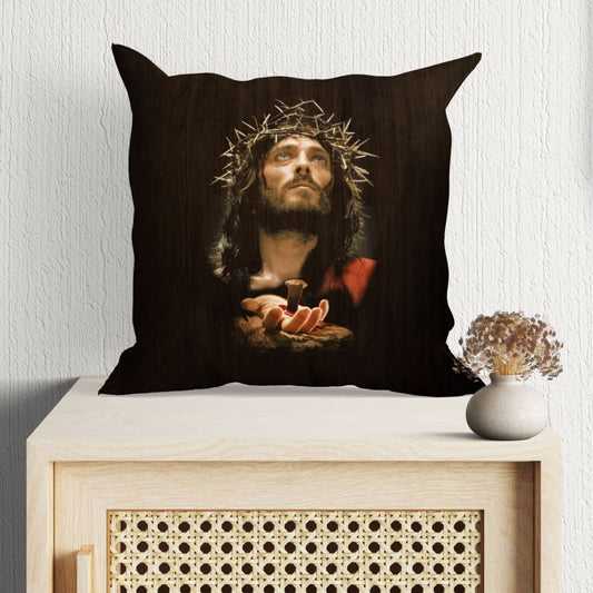 Jesus Pillow - Christian, God Crown Thorns Pillow - Gift For Christian - Jesus' Crucified Hands Pillow