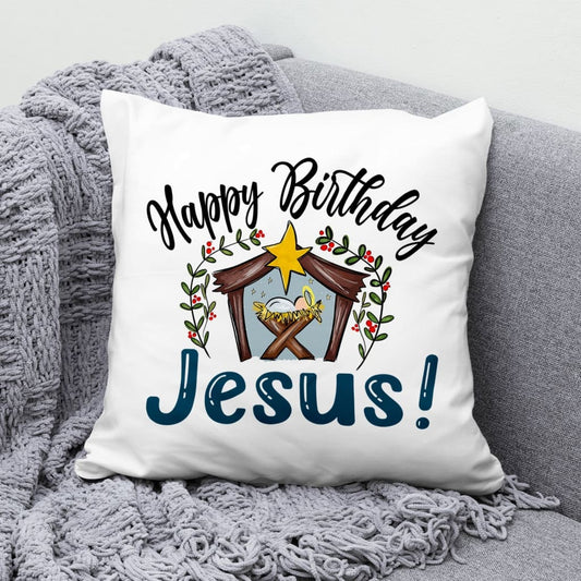 Jesus Pillow - Christian Pillow - Gift For Christian - Jesus in a manger, Happy Birthday Jesus Pillow