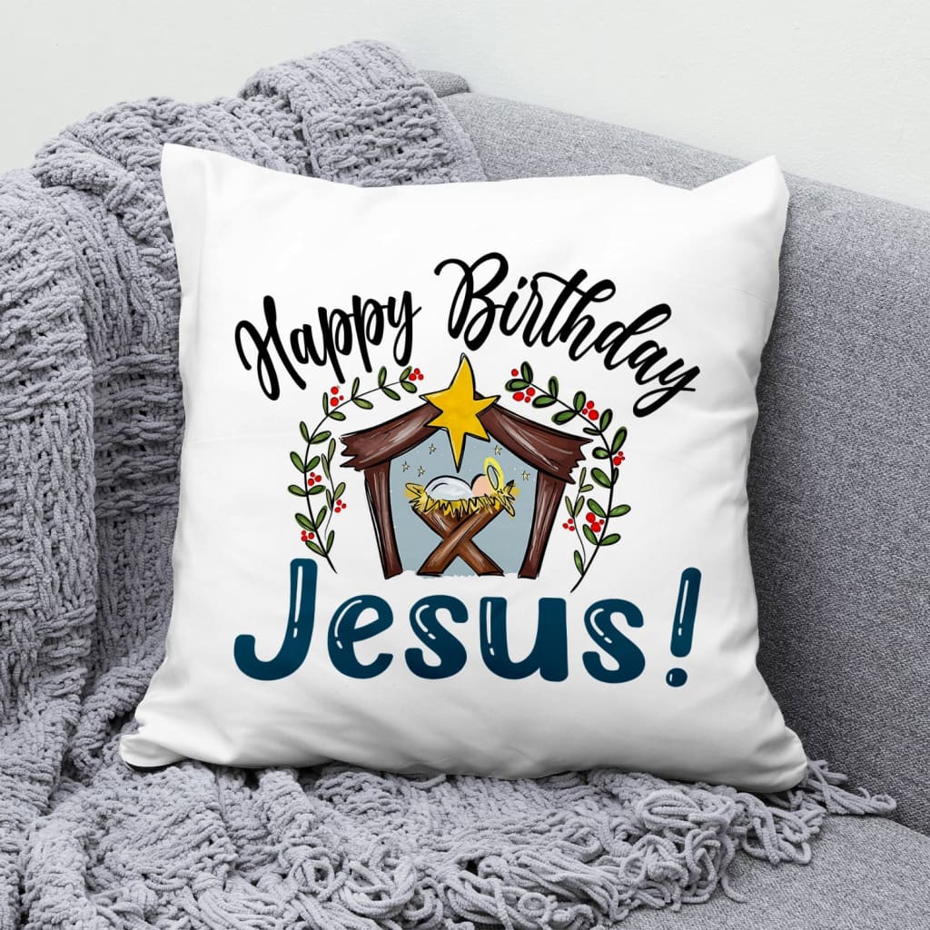 Jesus Pillow - Christian Pillow - Gift For Christian - Jesus in a manger, Happy Birthday Jesus Pillow