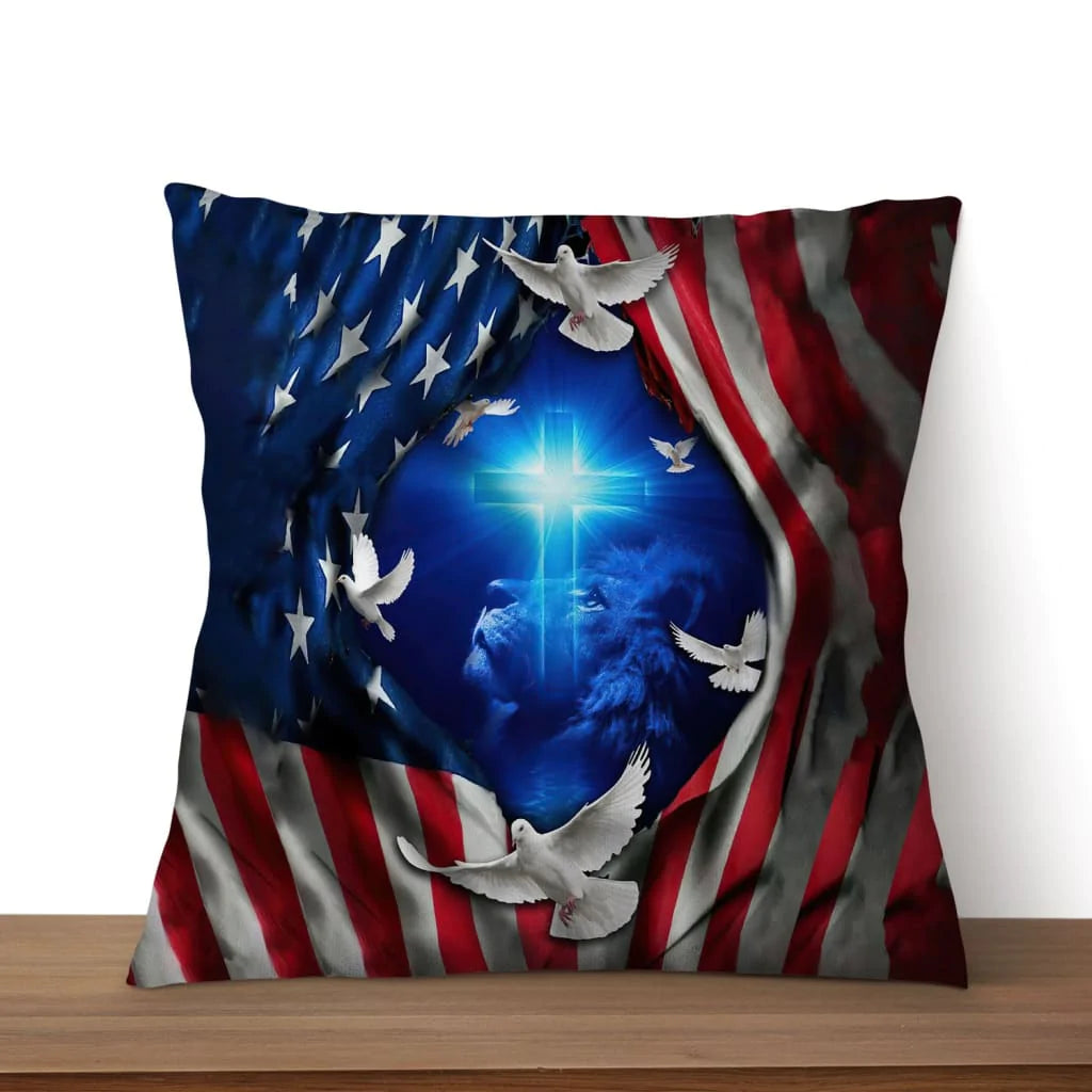 Jesus Pillow - Christian, Dove, Lion, American flag Pillow - Gift For Christian - Jesus USA Flag of Faith Pillow