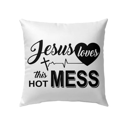 Jesus Pillow - Christian, Cross Heartbeat Pillow - Gift For Christian - Jesus loves this hot mess Pillow
