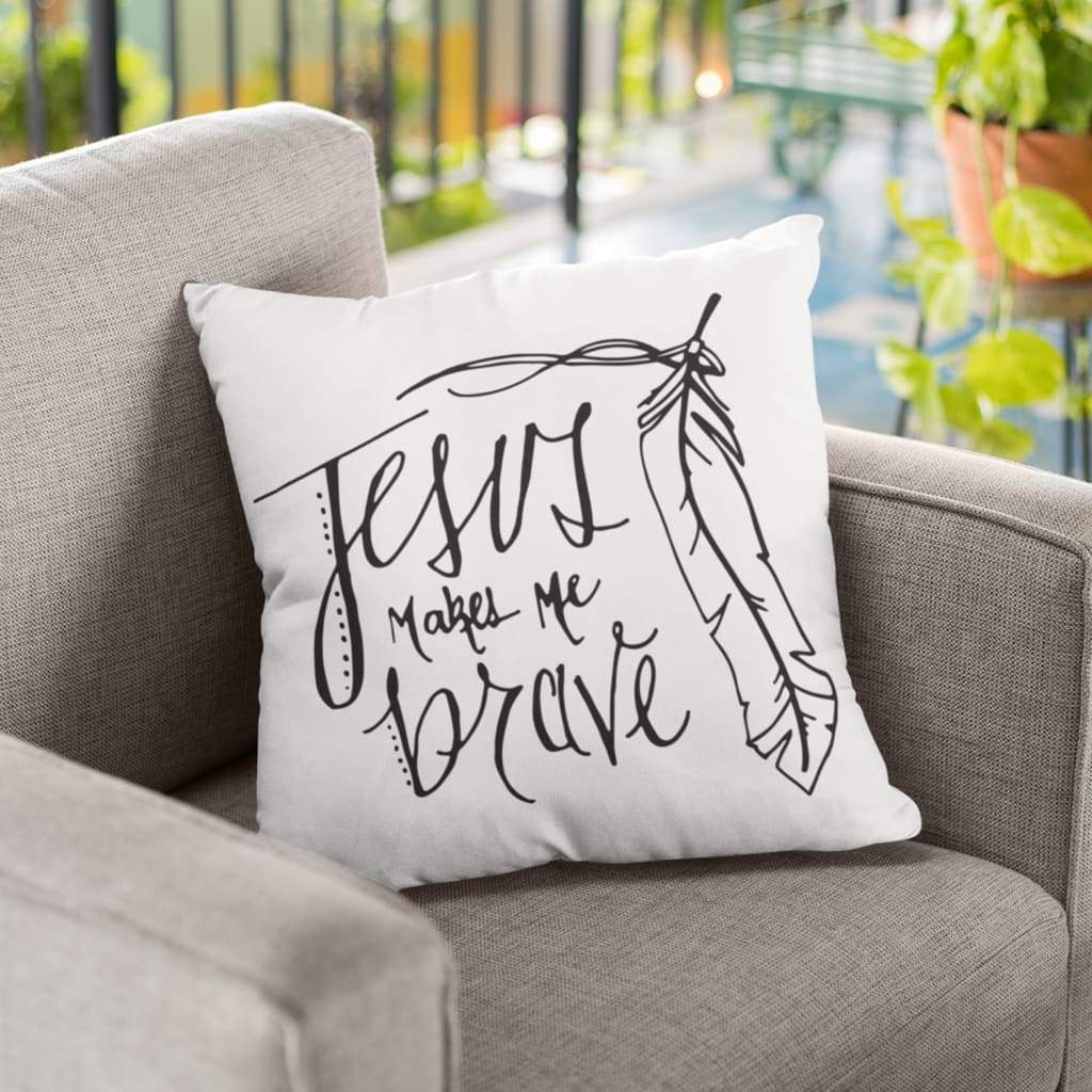 Jesus Pillow - Christian, Feather Pillow - Gift For Christian - Jesus makes me brave Pillow