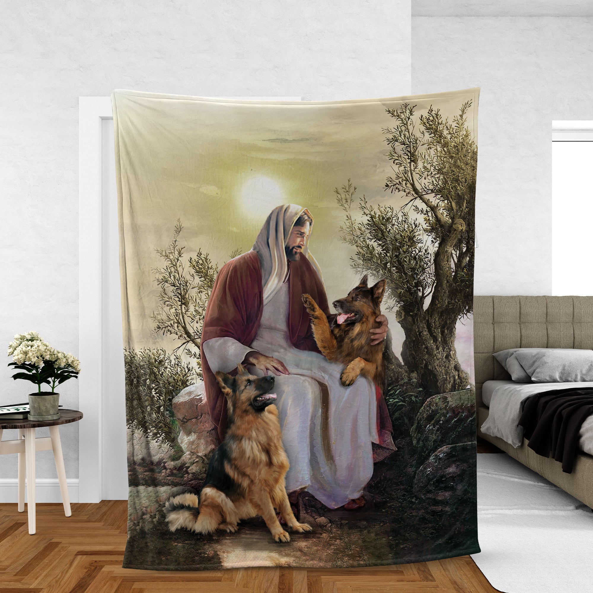 Christian Throw Blanket, German Shepherd Blanket, Faith Blanket, Inspirational Gift - German Shepherd, Under The Tree With Jesus