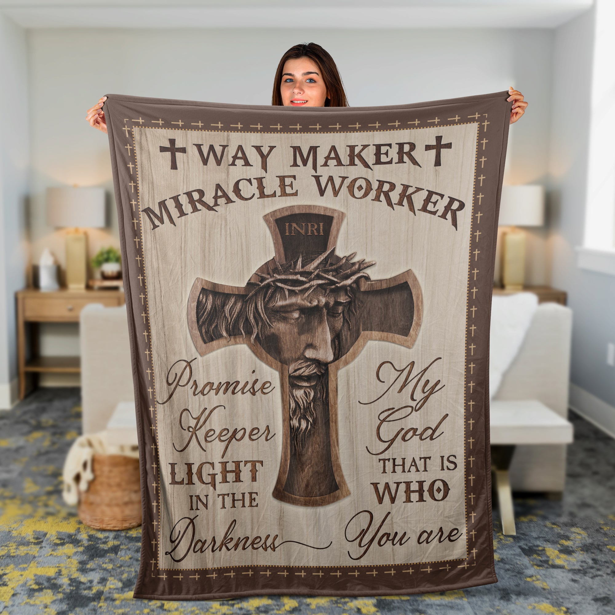 Christian Throw Blanket, Faith Blanket, Jesus Blanket, Inspirational Gift - Jesus painting, Wood carving, Jesus is the light in darkness