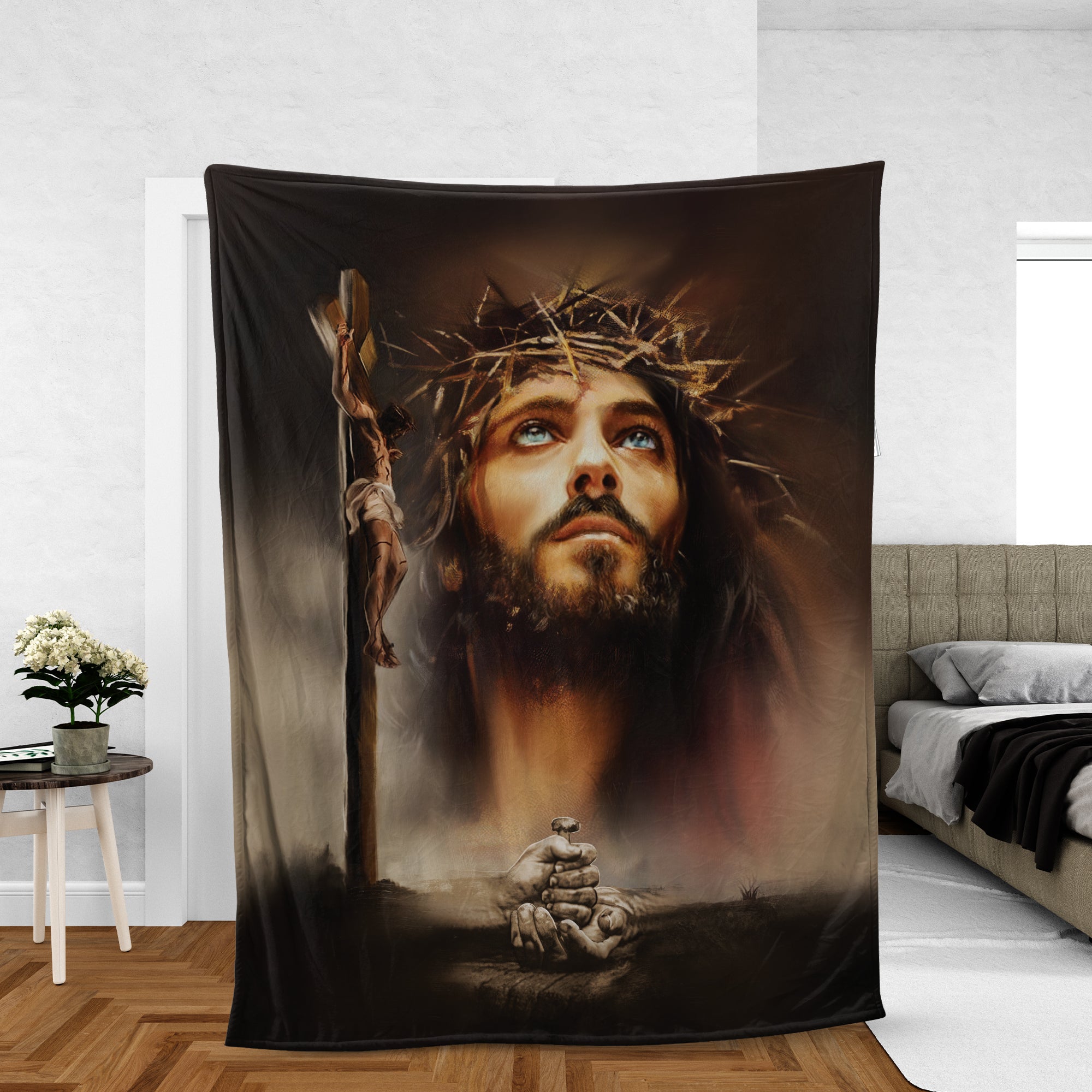 Christian Throw Blanket, Faith Blanket, Jesus Blanket, Inspirational Gift - Wooden Cross, The Life Of Jesus, Take My Hand