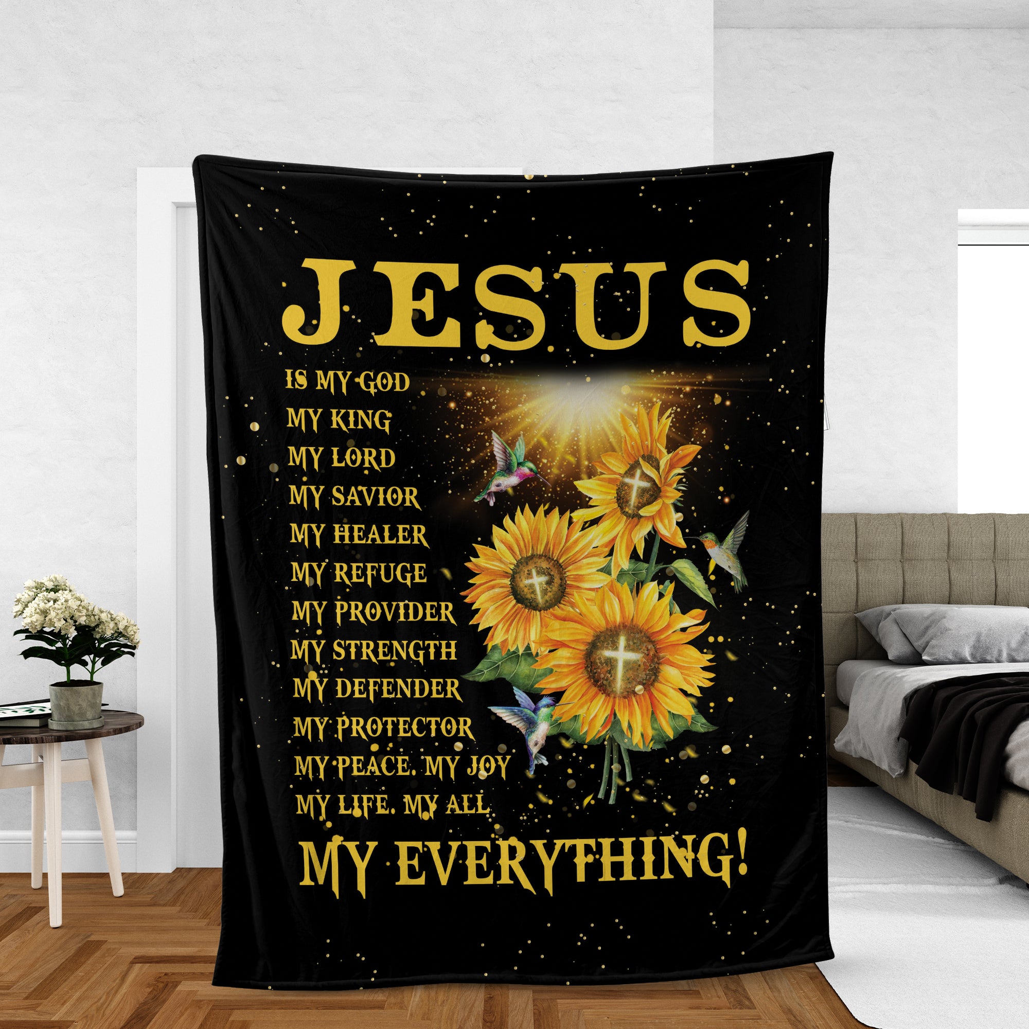 Sunflower And Hummingbird Throw Blanket, Christian Throw Blanket, Faith Blanket, Jesus Blanket, Inspirational Gift - Jesus Is My Everything