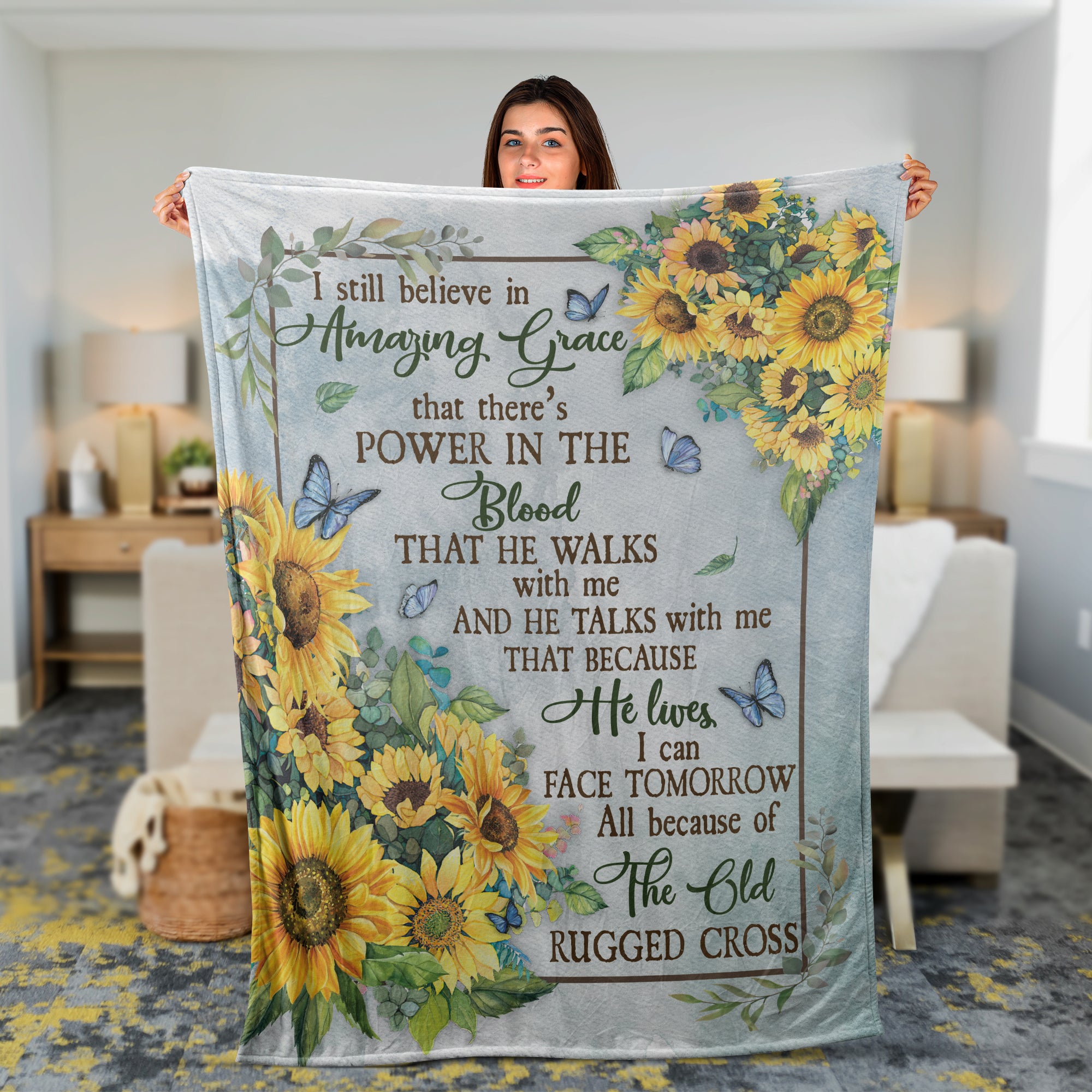 Sunflower Throw Blanket, Christian Throw Blanket, Faith Blanket, Jesus Blanket, Inspirational Gift - I Still Believe In Amazing Grace