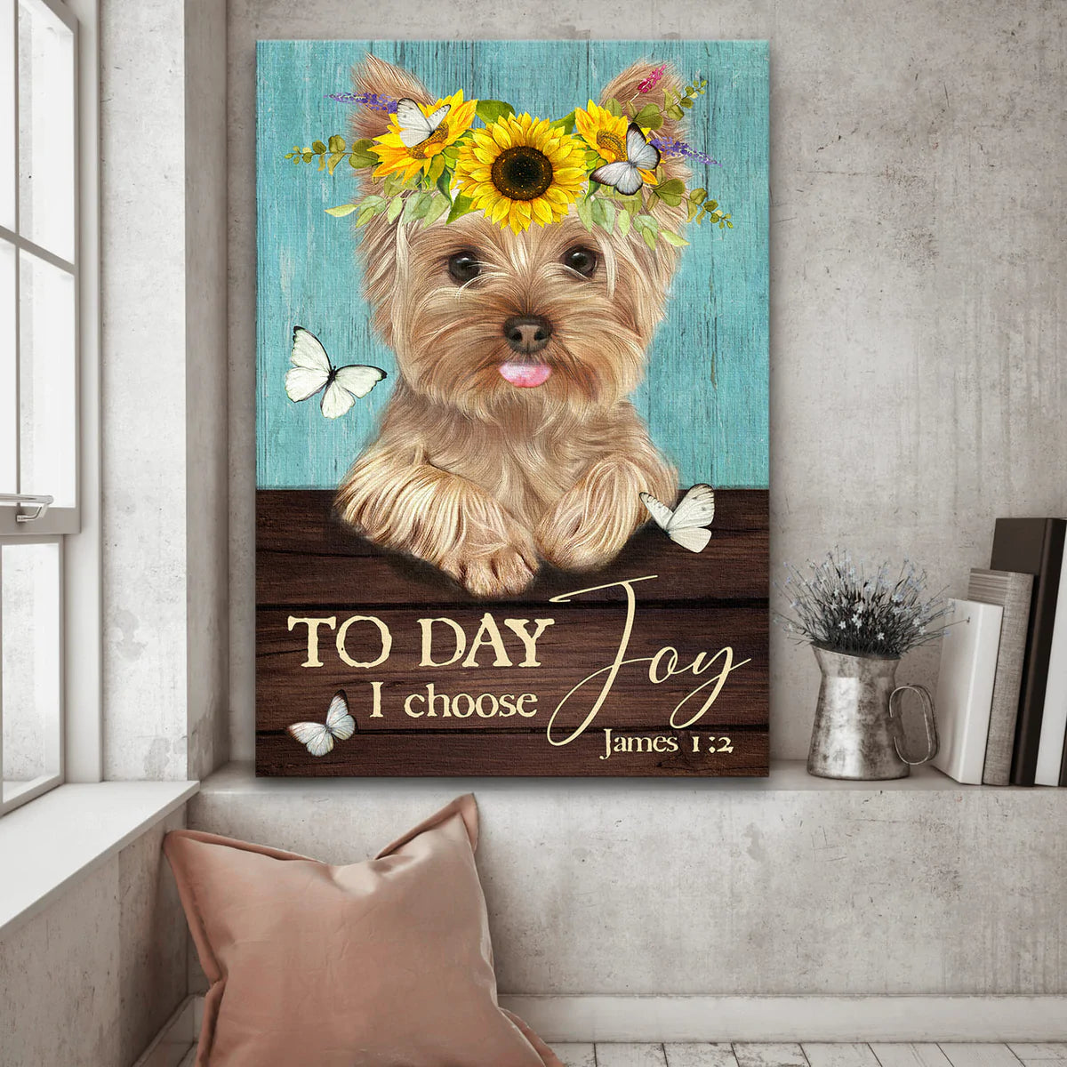 Yorkshire Terrier Dog Portrait Canvas - Yorkshire Terrier, Flower Wreath, Jesus Canvas - Gift for Yorkshire Terrier, Dog Lovers, Christian - Today I Choose Joy