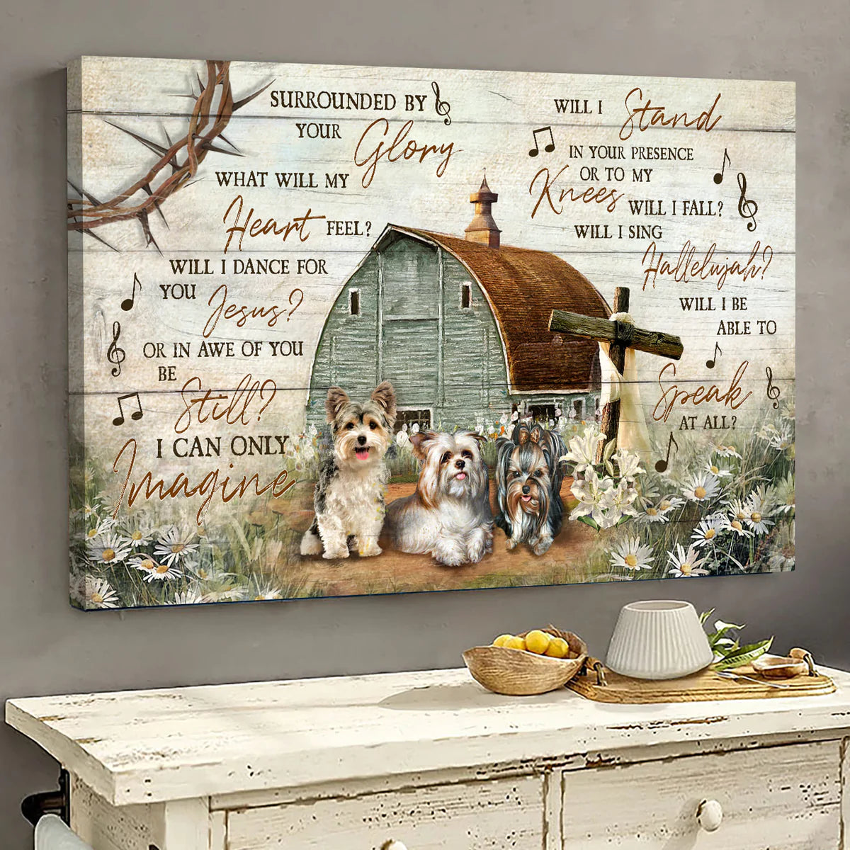 Yorkshire Terrier Dog Landscape Canvas - Yorkshire Terrier, Wooden Cross, Vintage House, Jesus Canvas - Gift for Yorkshire Terrier, Dog Lovers, Christian - I Can Only Imagine
