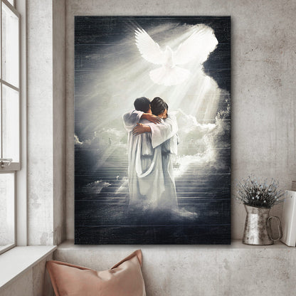 Jesus Portrait Canvas - Jesus hugging man, Mystic light, Dove Portrait Canvas - Gift For Christian Jesus Portrait Canvas Prints, Wall Art