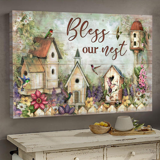 Jesus Landscape Canvas- Bird nest, Flower Garden- Gift for Christian- Bless our nest- Landscape Canvas Prints, Wall Art