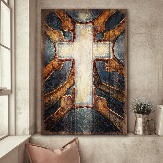 Jesus Portrait Canvas - Beautiful cross formed by hands Portrait Canvas - Gift For Christian