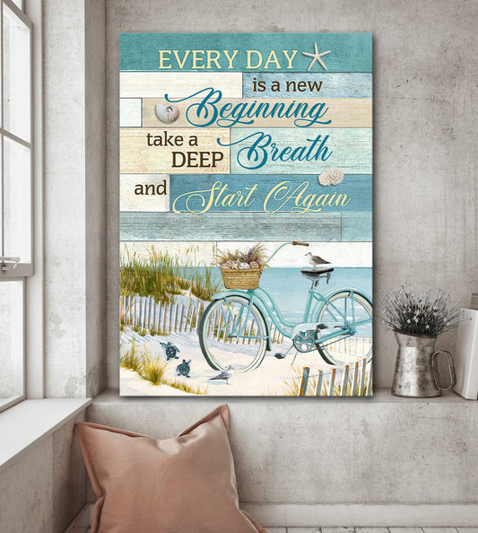 Jesus Portrait Canvas - Bicycle, By the beach Portrait Canvas - Gift For Christian - Every day is a new beginning Portrait Canvas