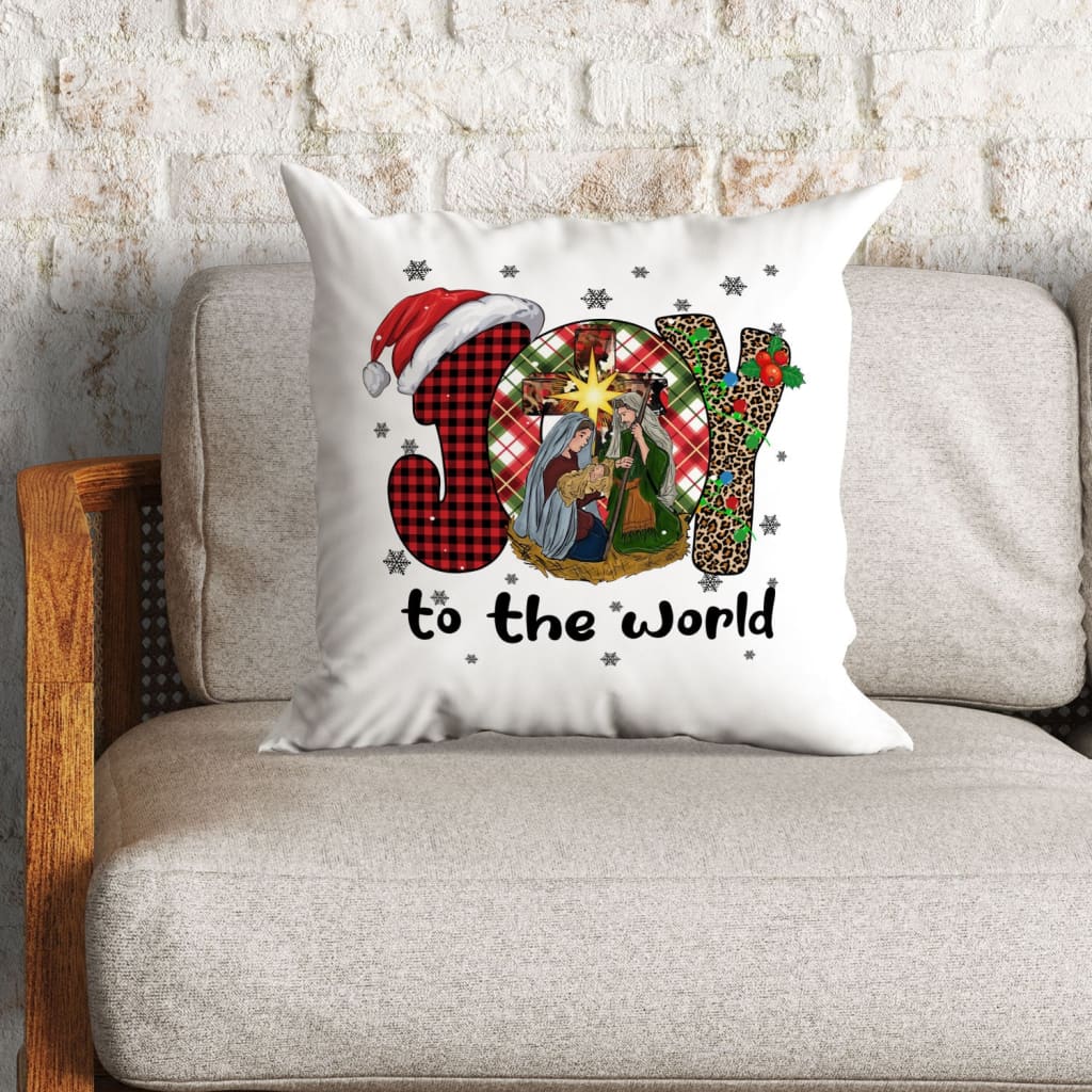 Jesus Pillow - Christian, Christmas, Buffalo plaid leopard Pillow - Gift For Christian - Joy to the world Pillow