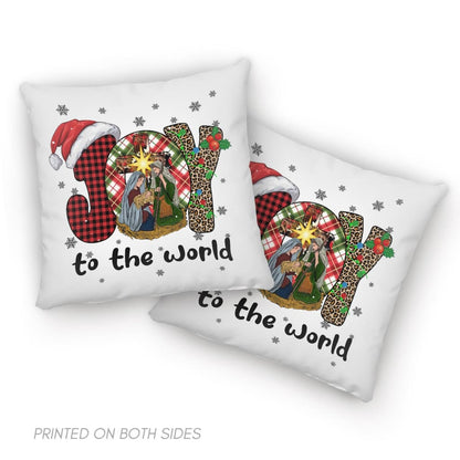 Jesus Pillow - Christian, Christmas, Buffalo plaid leopard Pillow - Gift For Christian - Joy to the world Pillow