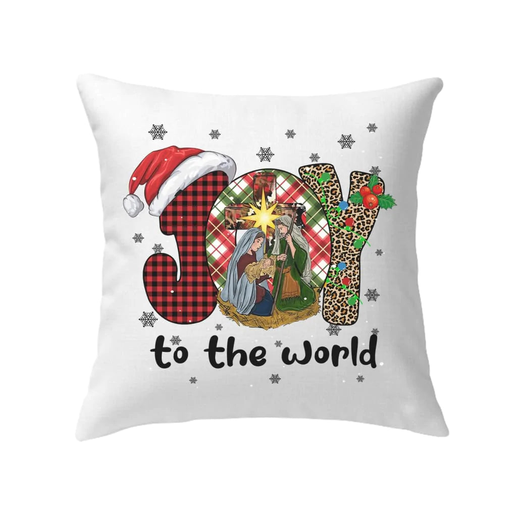 Jesus Pillow - Christian, Christmas, Buffalo plaid leopard Pillow - Gift For Christian - Joy to the world Pillow