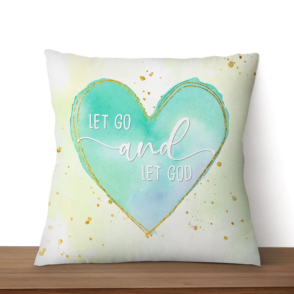 Jesus Pillow - Christian, Green Heart Pillow - Gift For Christian - Let go and let God Pillow