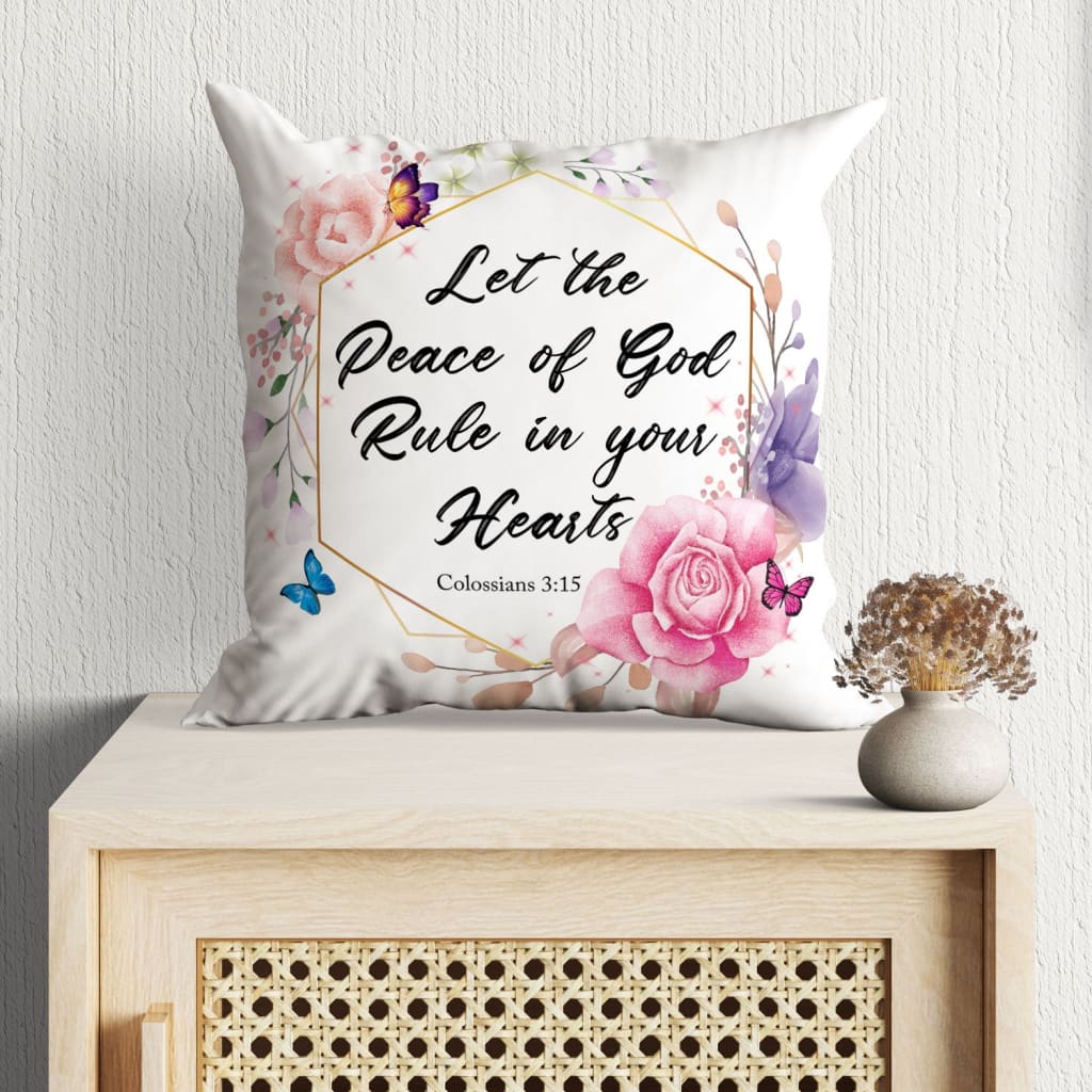 Bible Verse Pillow - Jesus Pillow - Christian, Wreath Pillow - Gift For Christian - Let the peace of God rule in your hearts Colossians 3:15 Pillow