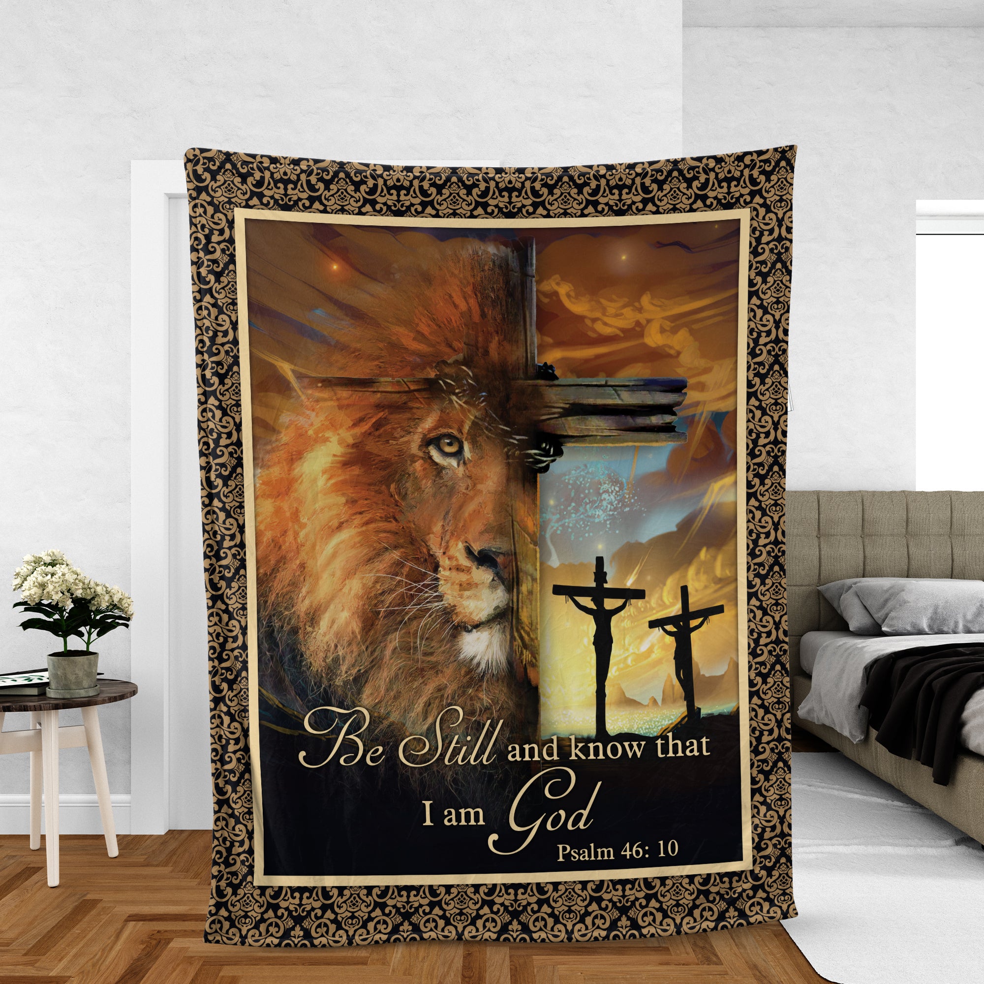 Christian Throw Blanket, Faith Blanket, Jesus Blanket, Inspirational Gift - Lion king, Galaxy and Cross, Be still and know that I am God