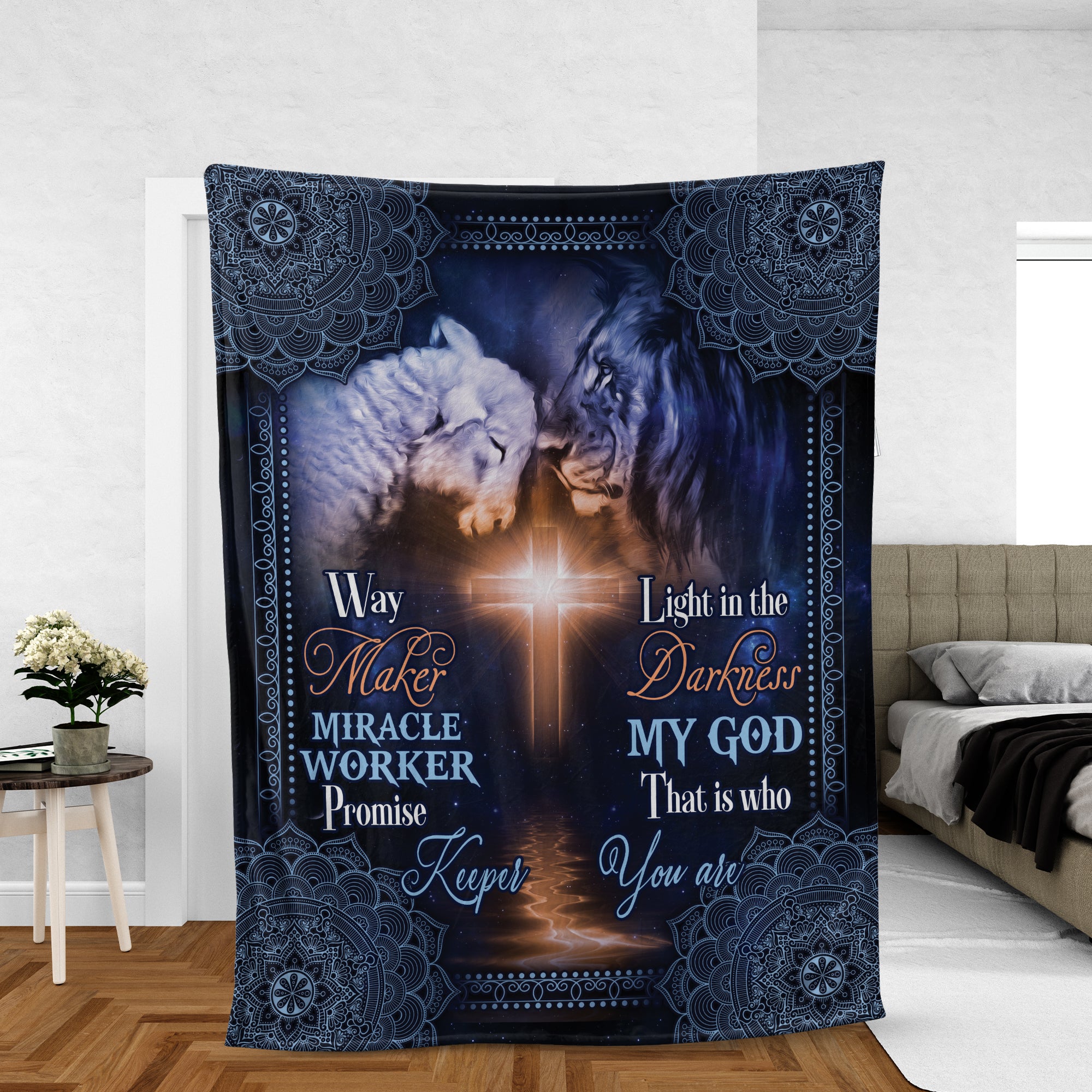 Christian Throw Blanket, Faith Blanket, Jesus Blanket, Inspirational Gift - Lion Of Judah, Lamb Of God And Cross, My God Is The Light In The Darkness