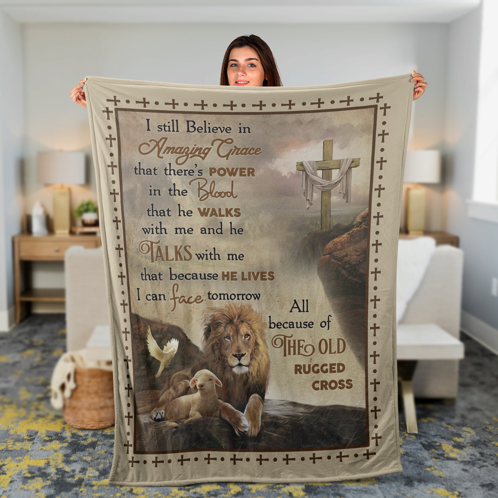 Christian Throw Blanket, Faith Blanket, Jesus Blanket, Inspirational Gift - Lion Of Judah, Lamb Of God And Mountain, I Still Believe In Amazing Grace