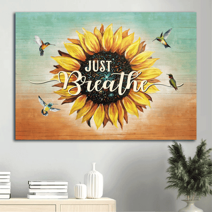 Jesus Landscape Canvas - Big sunflower, Cardinal painting, Pastel background Landscape Canvas - Gift For Christian - Just breathe Landscape Canvas