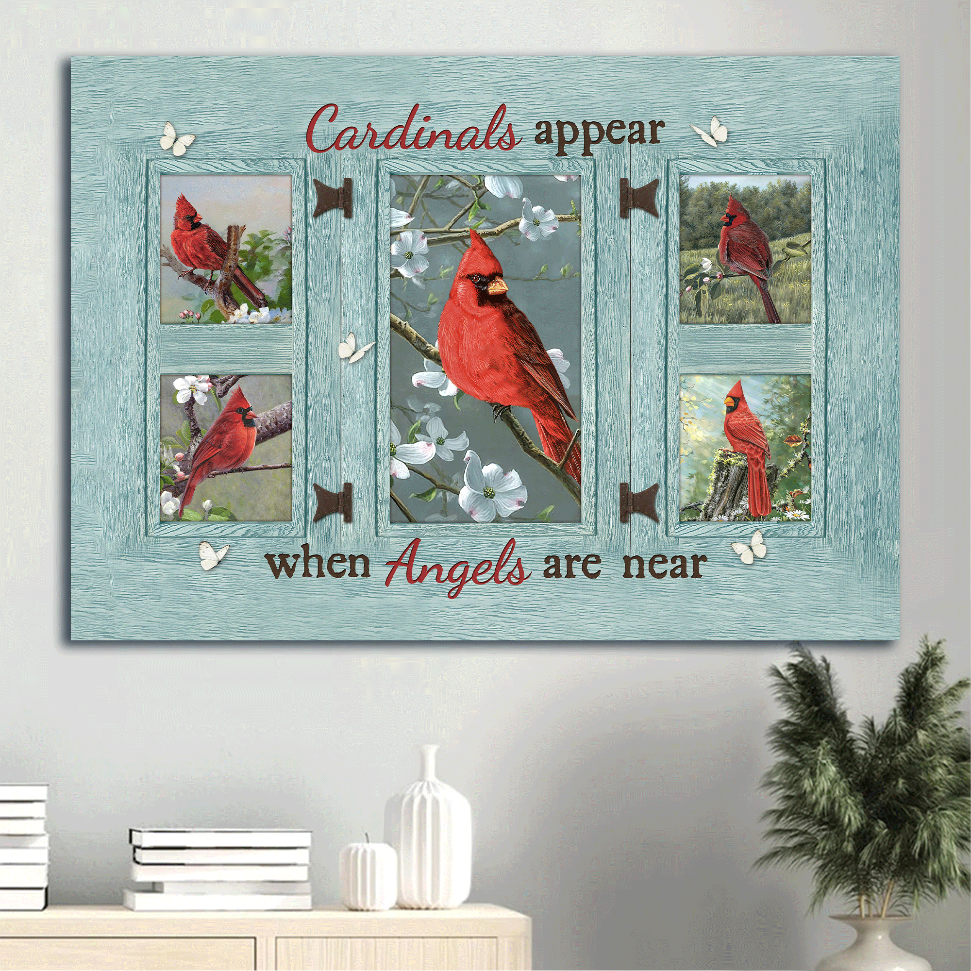 Jesus Landscape Canvas - Beautiful Cardinal Canvas, Spring Painting Landscape Canvas - Gift For Christian - Cardinals Appear When Angels Are Near Landscape Canvas