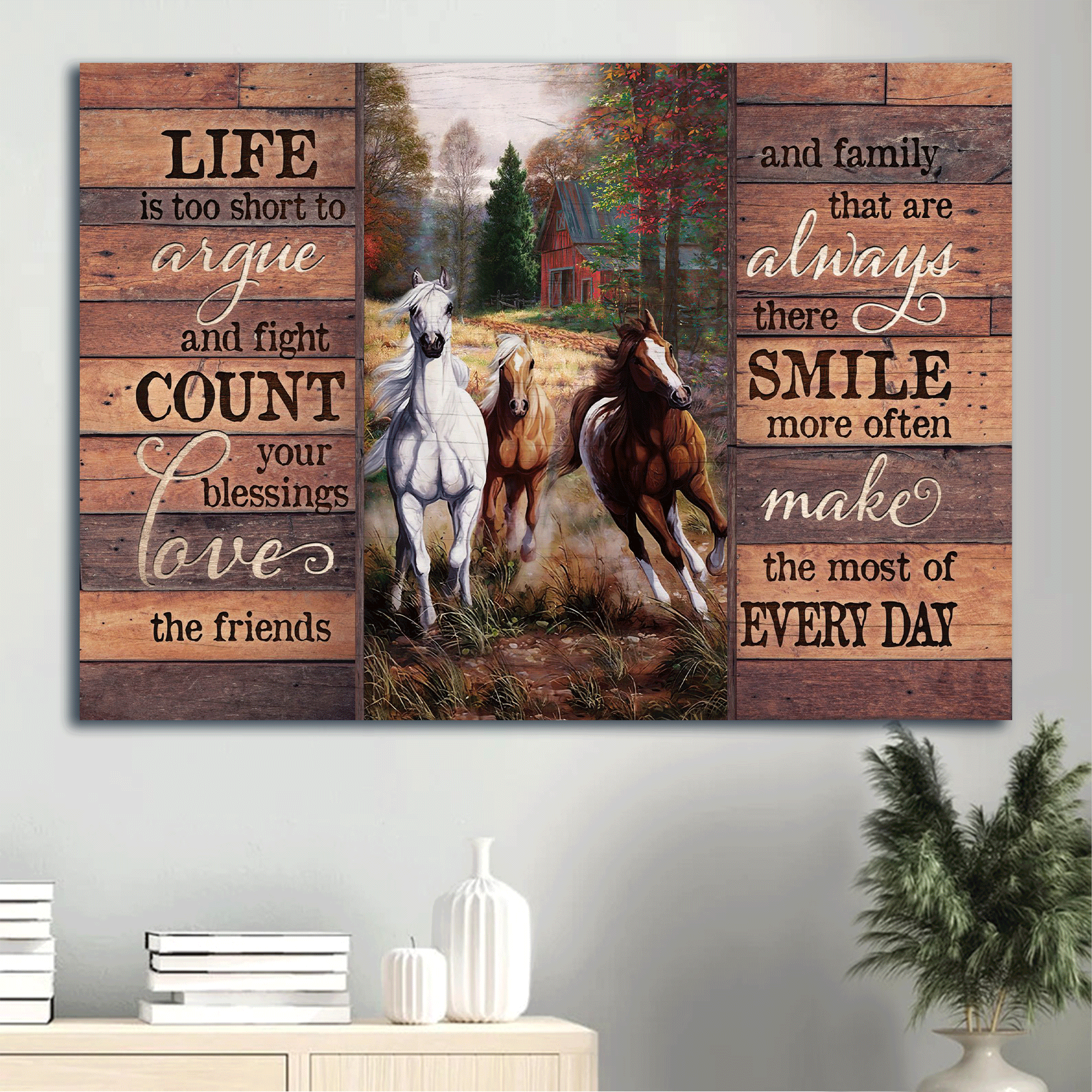 Jesus Landscape Canvas- Beautiful forest, Running horse, Red house canvas- Gift for Christian- Life is too short to argue