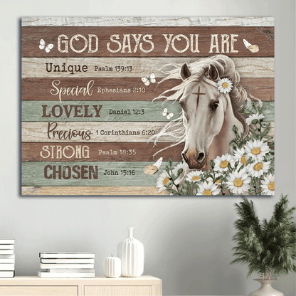 Jesus Landscape Canvas - Beautiful white horse, Horse drawing, Daisy flower Landscape Canvas - Gift For Christian - God says you are