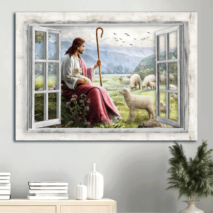 Jesus Landscape Canvas - Beautiful meadow, Lamb of God, The passion of Jesus, Pretty sunset Landscape Canvas - Gift For Christian