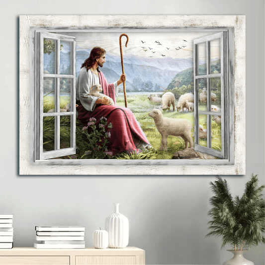 Jesus Landscape Canvas - Beautiful meadow, Lamb of God, The passion of Jesus, Pretty sunset Landscape Canvas - Gift For Christian