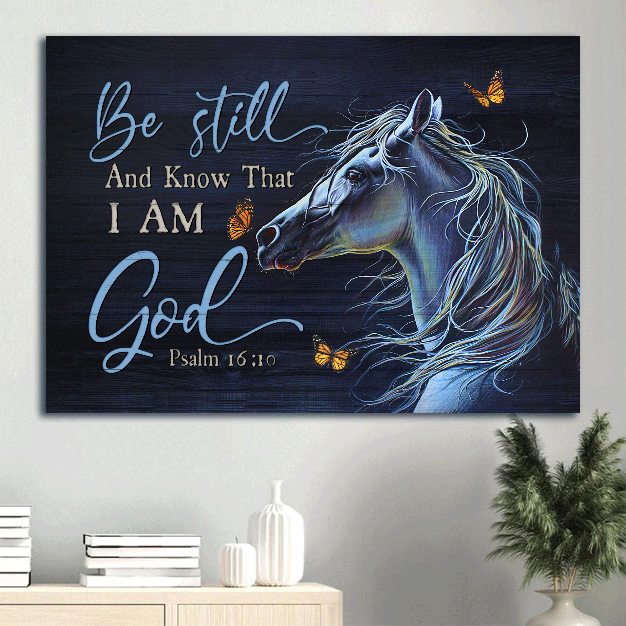 Jesus Landscape Canvas- Beautiful horse, Butterfly canvas- Gift for Christian- Be still & know that I am God