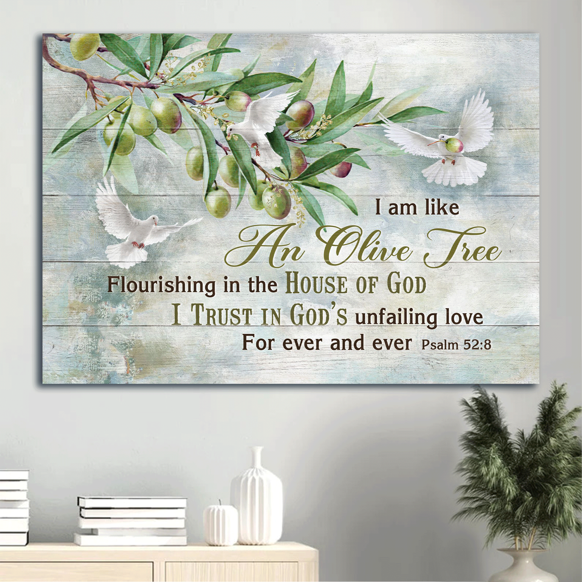 Jesus Landscape Canvas - Olive tree, Dove drawing, Green garden Landscape Canvas - Gift For Christian - I am like an olive tree Landscape Canvas