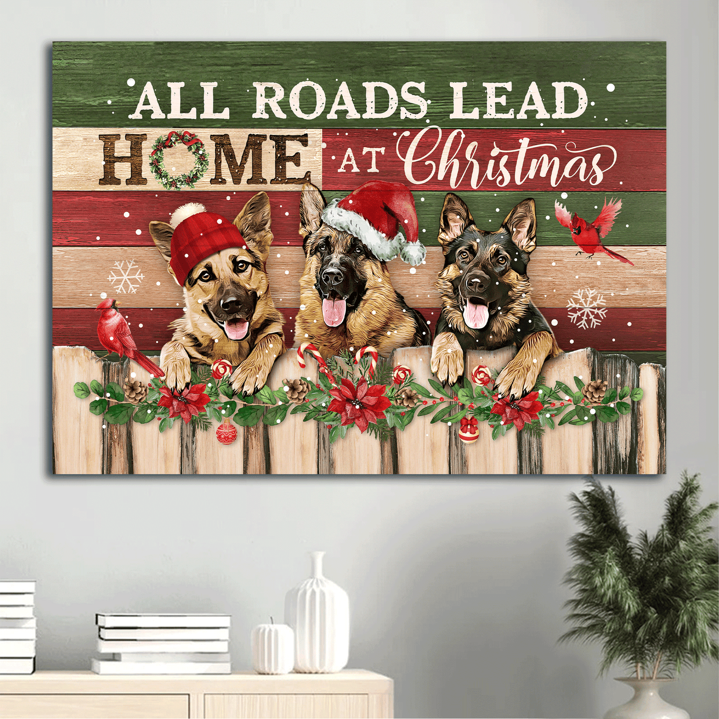 German shepherd Landscape Canvas- German shepherd dog, Christmas painting canvas- Gift for German Shepherd - All roads lead home at Christmas - Landscape Canvas Prints, Wall Art