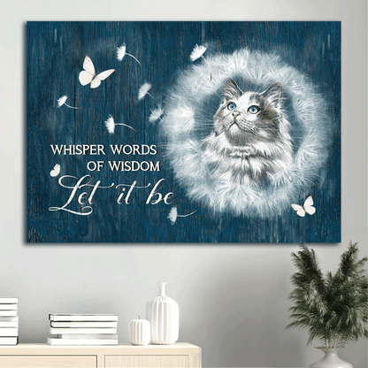 Jesus Landscape Canvas - Beautiful Cat, Dandelion Drawing, White Butterfly Landscape Canvas - Gift For Christian - Let It Be