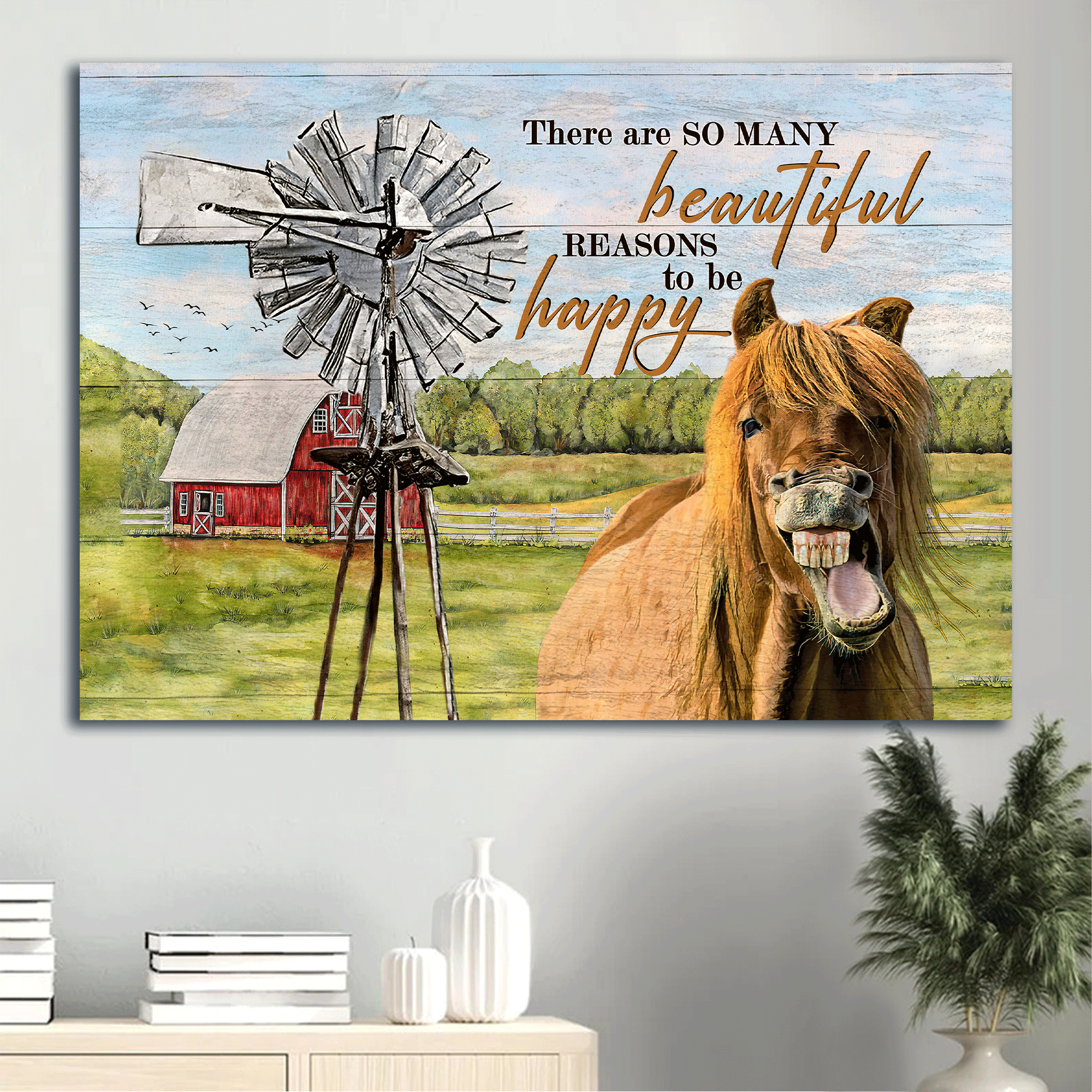 Jesus Landscape Canvas- Beautiful horse, White windmill, Green meadow canvas- Gift for Christian- There are so many beautiful reasons