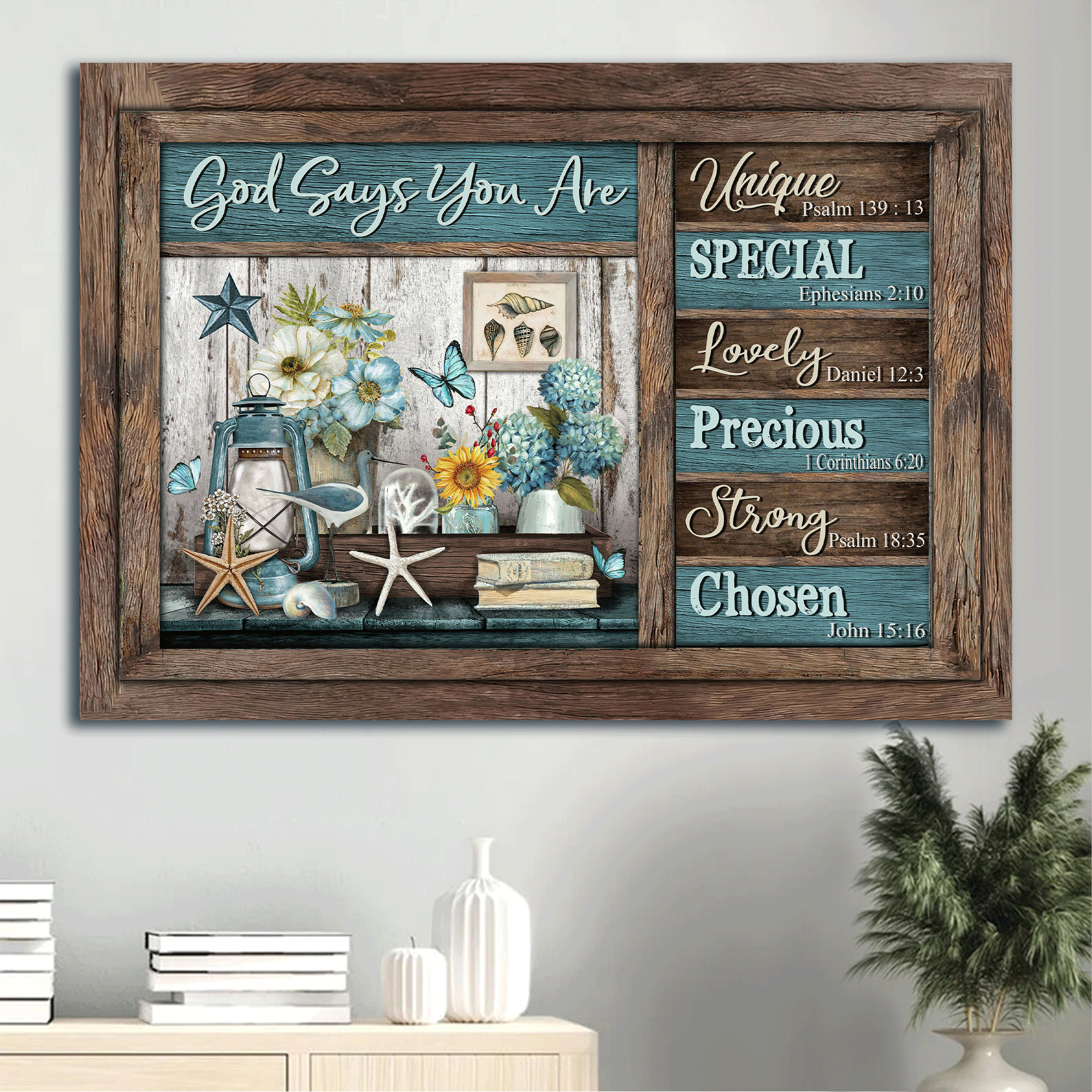 Jesus Landscape Canvas - Summer Vibe, Blue Lantern, Beautiful Flower Canvas - Gift For Christian - God Says You Are Unique Canvas