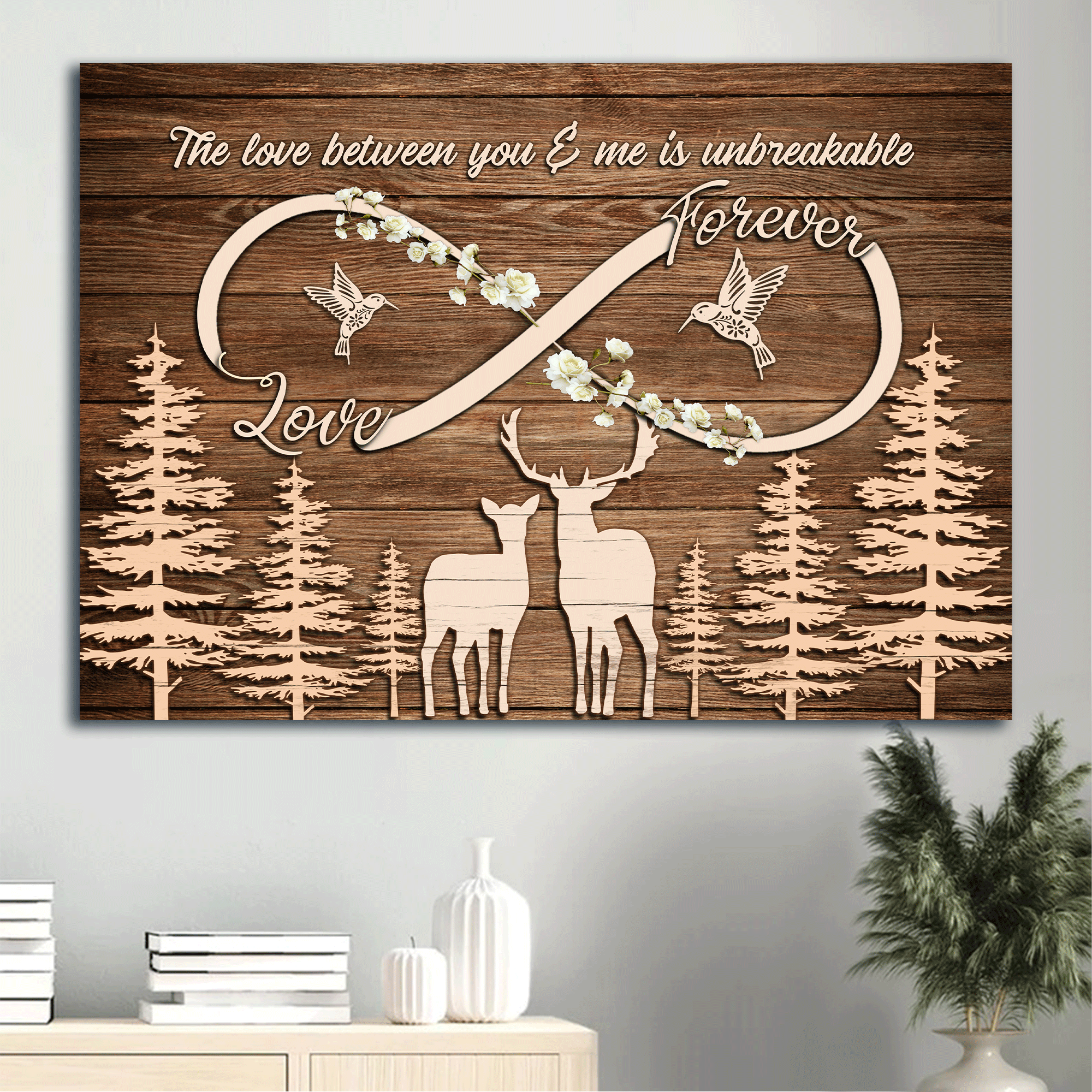 Couple Landscape Canvas- Deer couple, Wooden carving canvas- Gift for couple, lover, husband. wife, boyfriend, girlfriend- The love between you and me is unbreakable