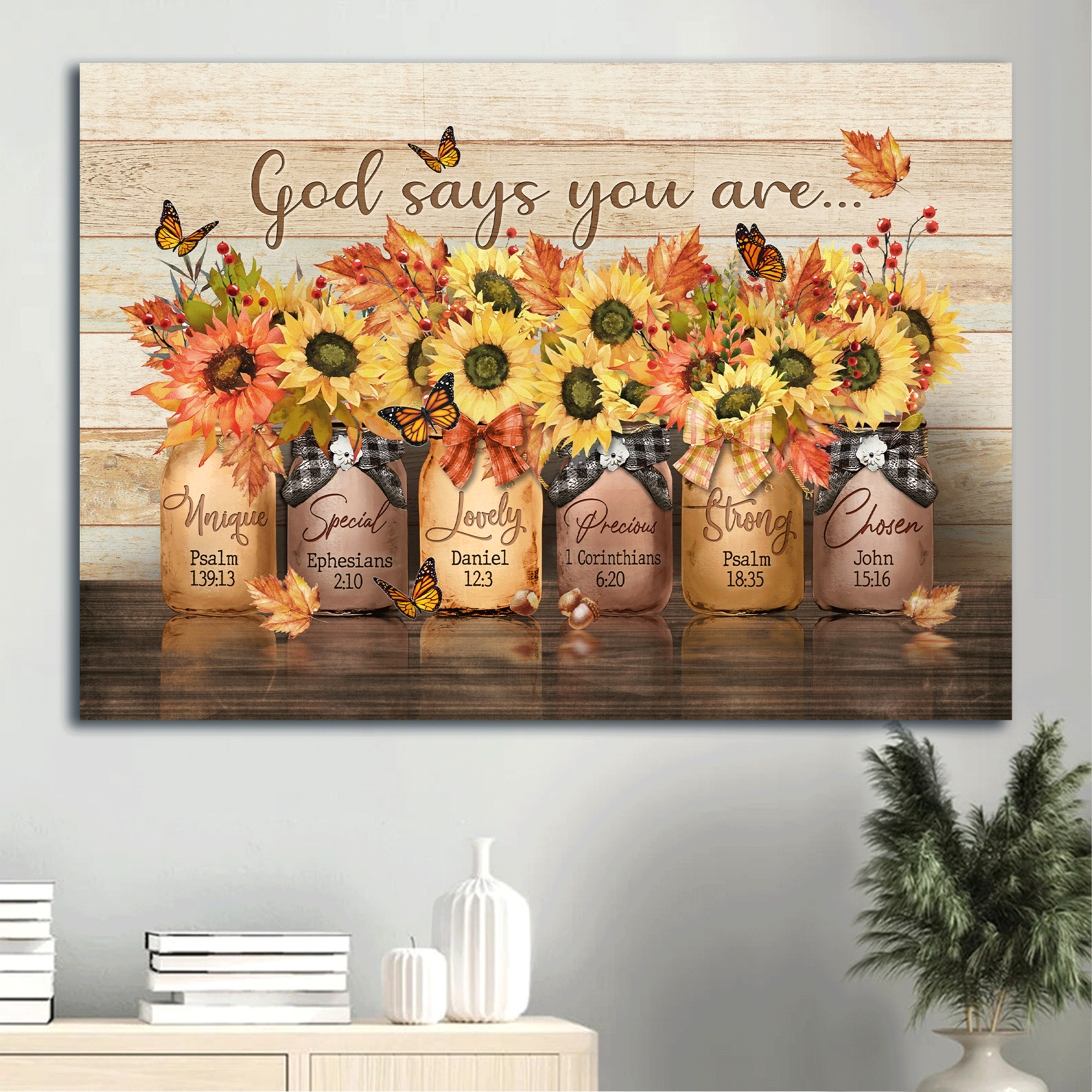 Jesus Landscape Canvas - Sunflower Drawing, Autumn Painting Canvas - Gift For Christian - God Says You Are Special Canvas