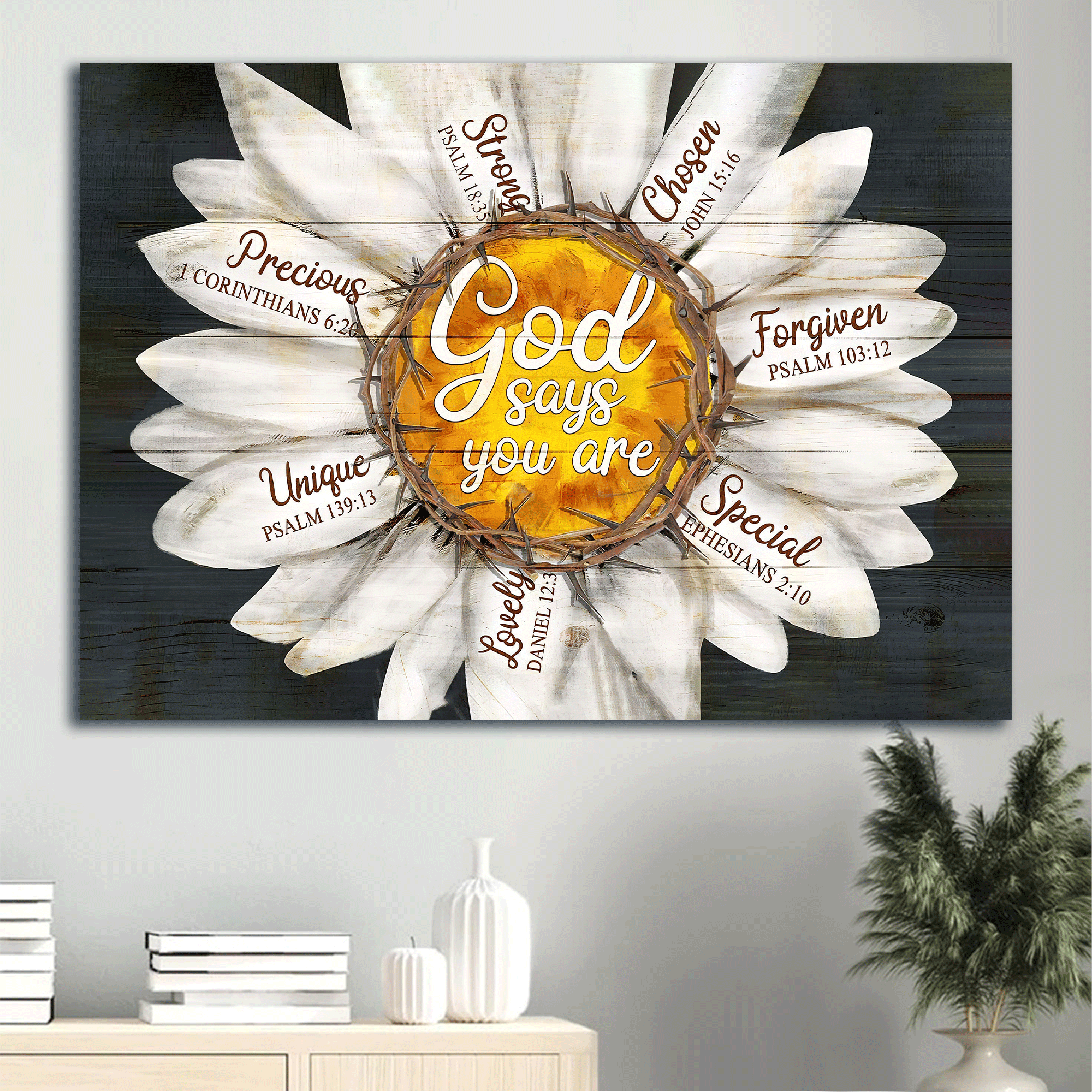 Jesus Landscape Canvas- Daisy flower canvas- Gift for Christian- God says you are