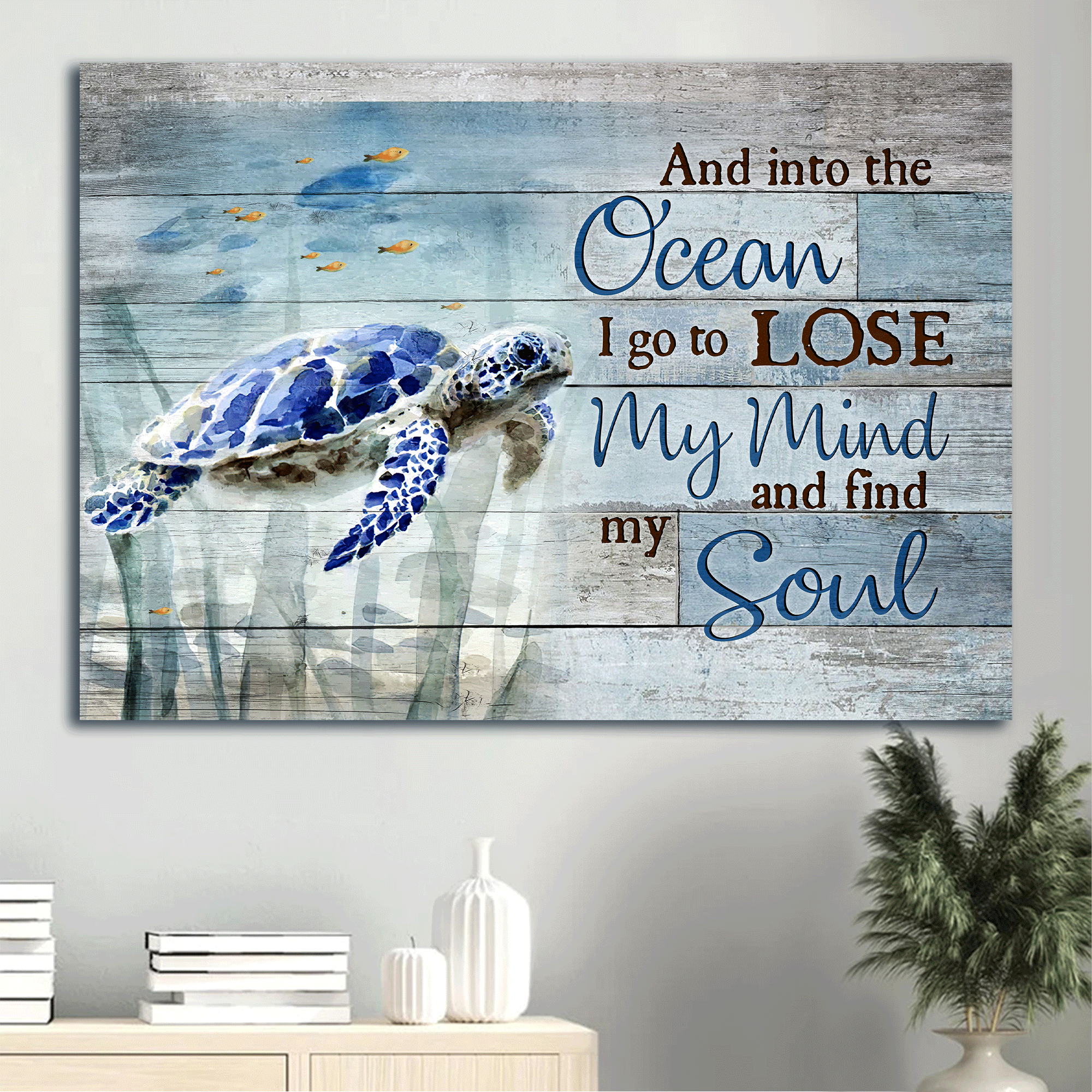 Jesus Landscape Canvas- Blue sea turtle, Stunning ocean painting- Gift for Christian- And into the ocean - Landscape Canvas Prints, Home Decor Wall Art