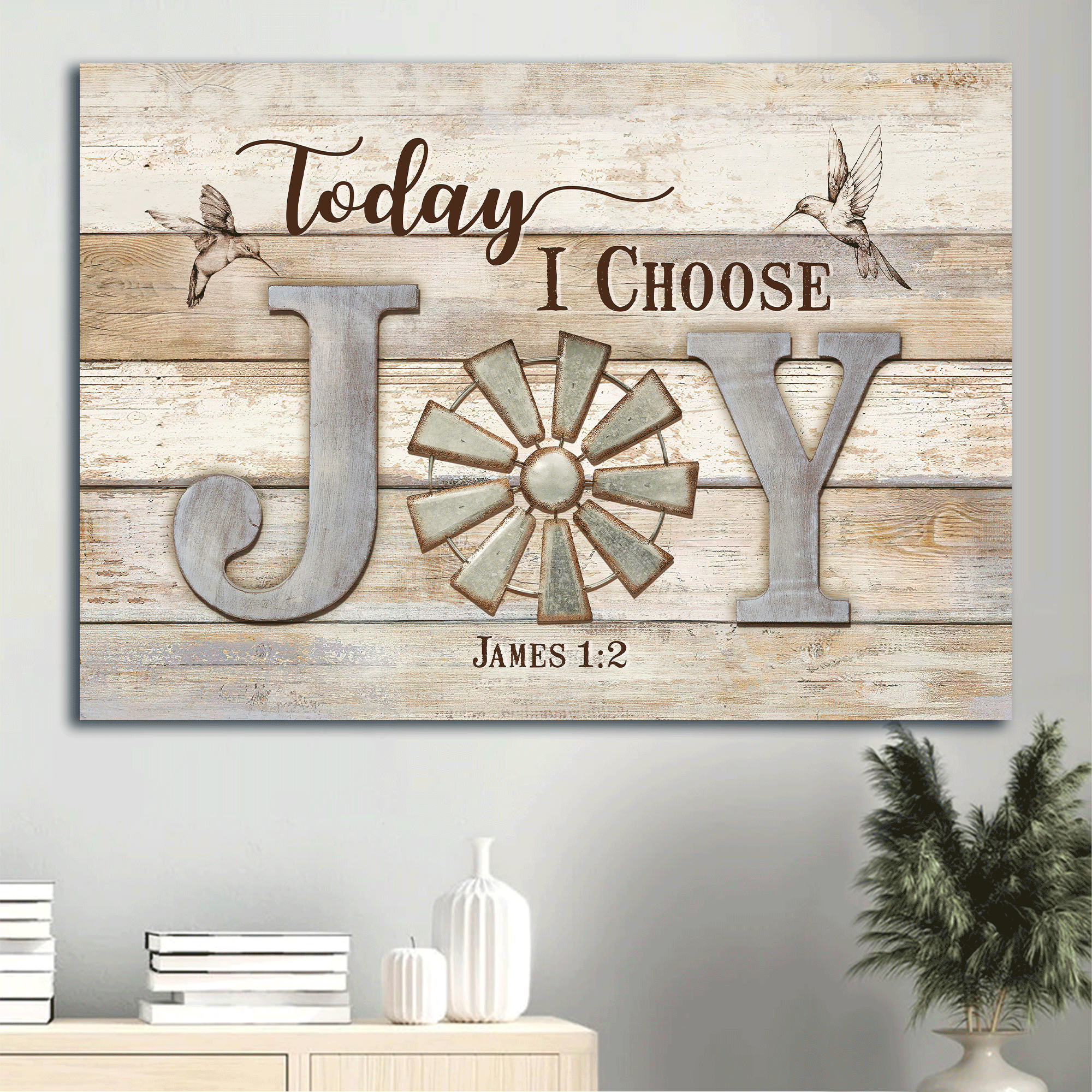 Jesus Landscape Canvas - White Hummingbird, Windmill Symbol, Jesus Drawing Canvas - Gift For Christian - Today I Choose Joy Canvas