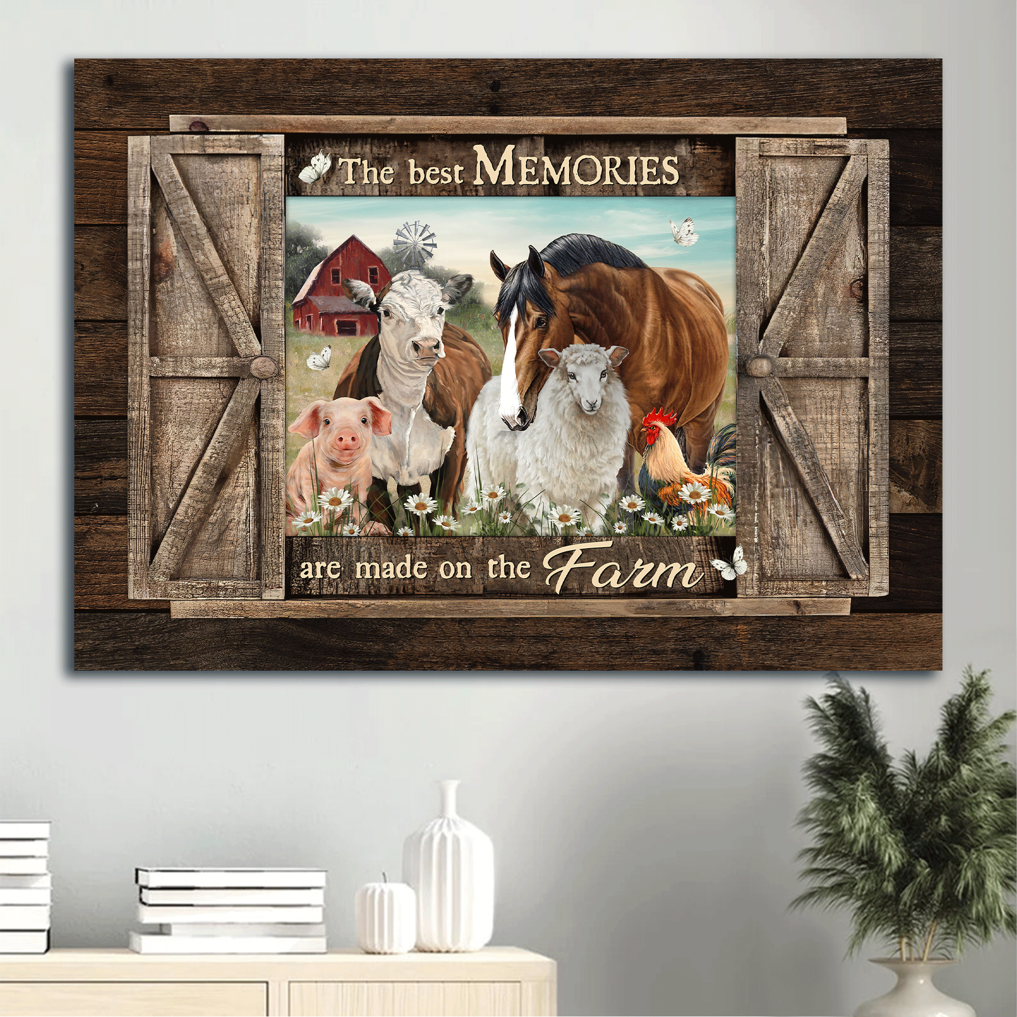 Jesus Landscape Canvas- Cute sheep, Animal painting, Daisy garden, White butterfly canvas- Gift for Christian- The best memories are made on the farm