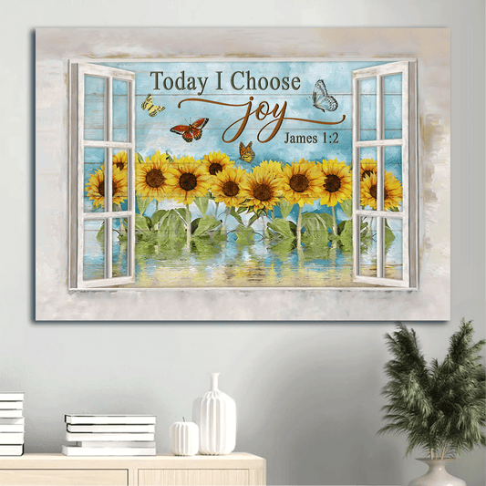 Jesus Landscape Canvas - Beautiful sunflower garden, Watercolor butterfly, Vintage art Landscape Canvas - Gift For Christian - Today I choose joy
