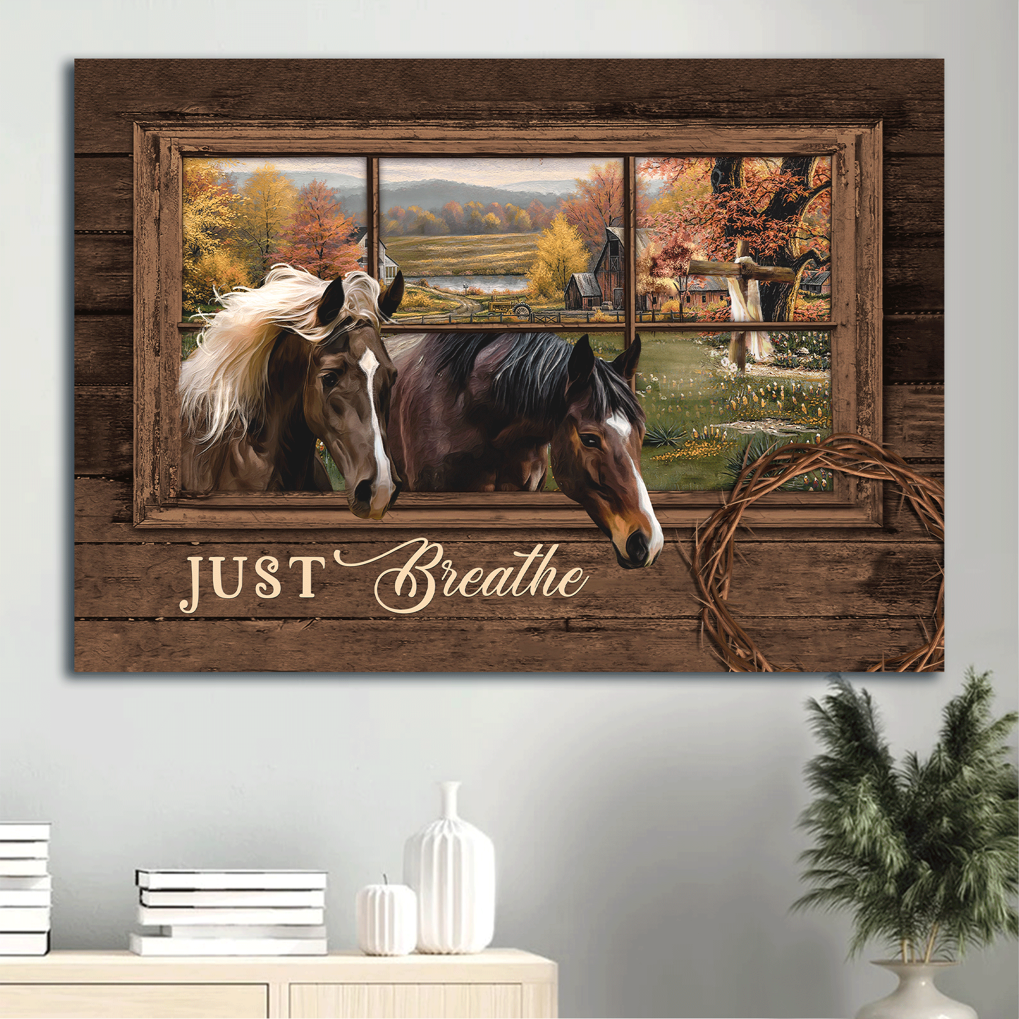 Jesus Landscape Canvas - Watercolor Horse, Autumn Forest, Beautiful Mountain Canvas - Gift For Christian - Just Breathe Canvas