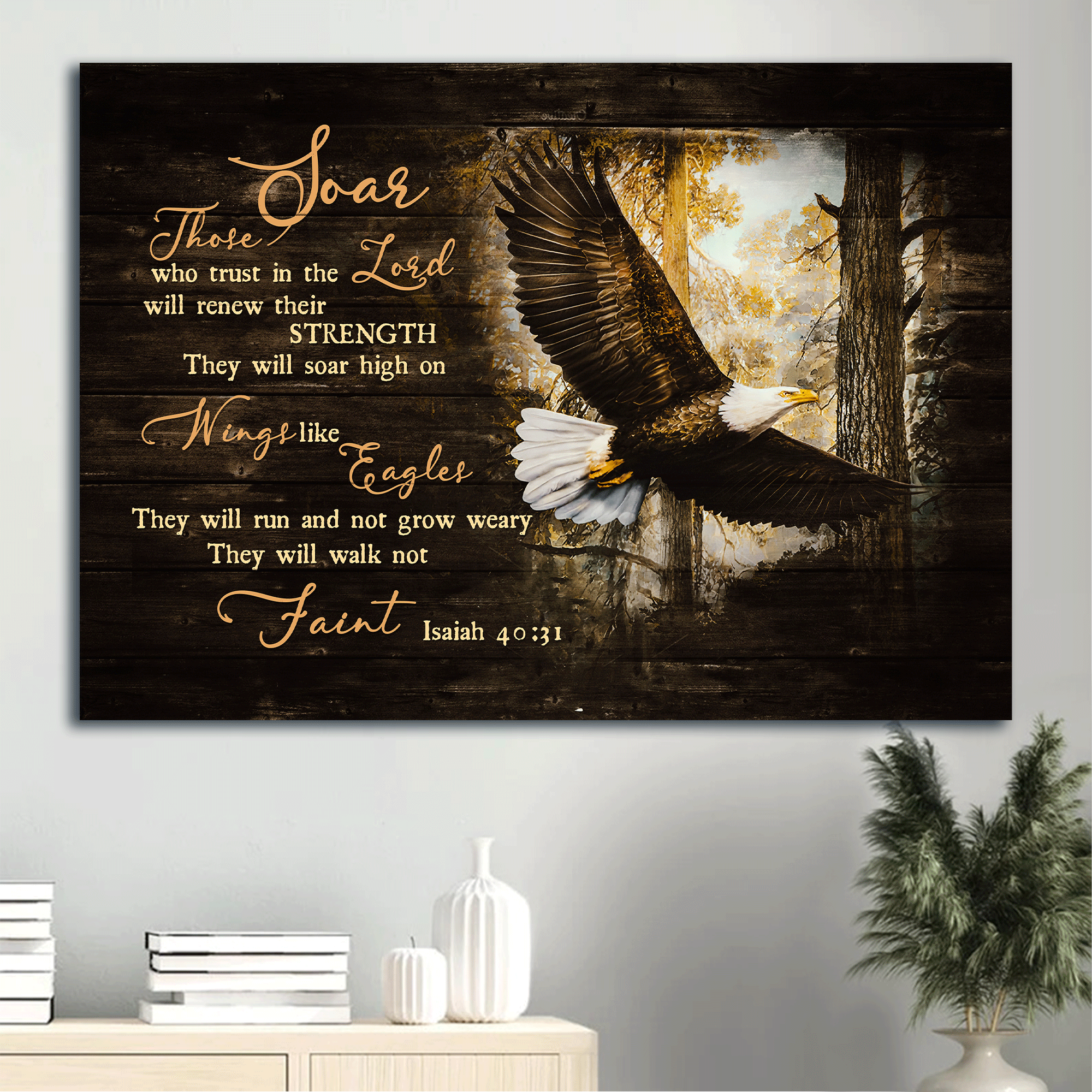 Jesus Landscape Canvas- Beautiful Eagle Drawing, Forest Painting Canvas- Gift For Christian- They Will Soar High On Wings