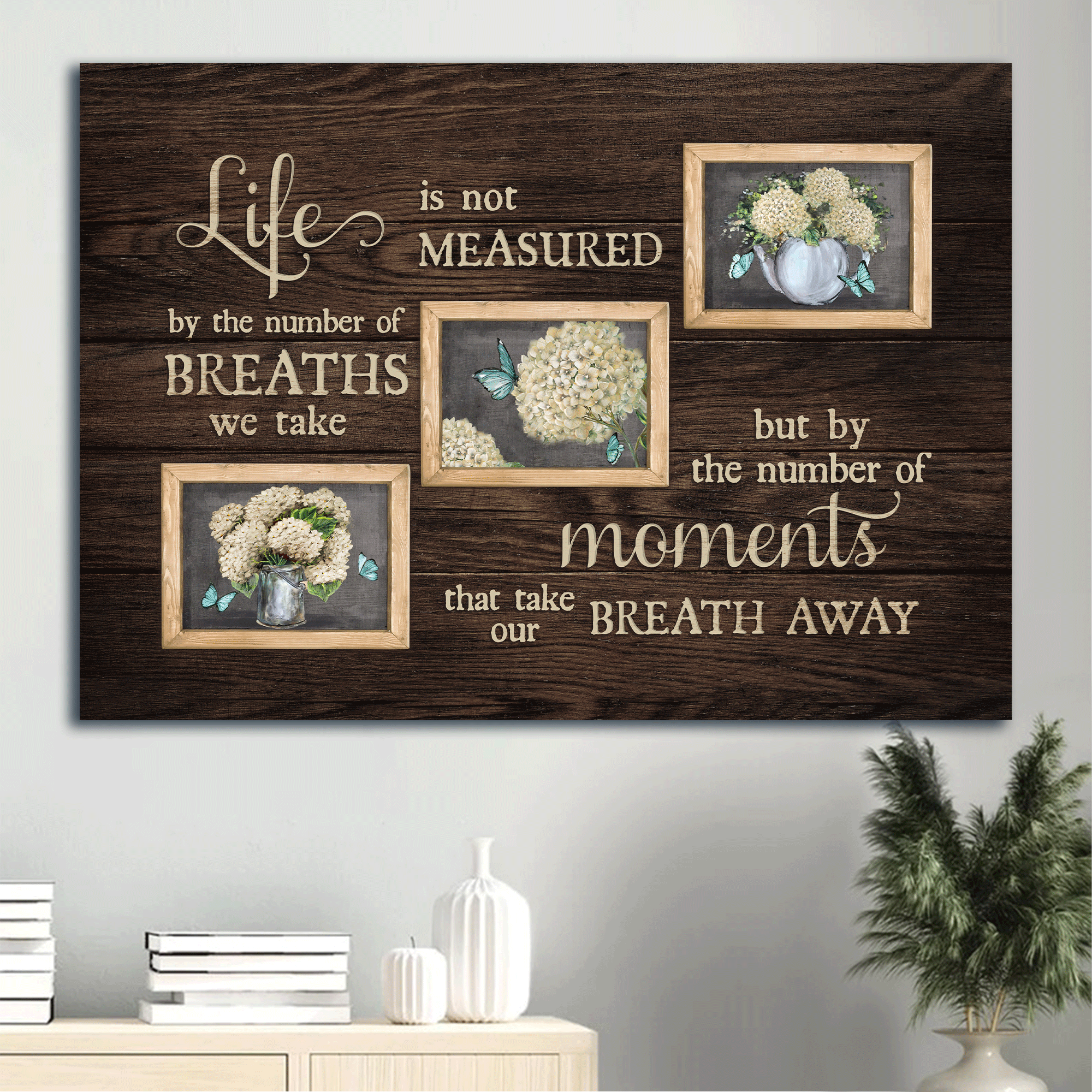 Jesus Landscape Canvas - White Hydrangea Drawing, Small Window Canvas - Gift For Christian - Life Is Not Measured Canvas