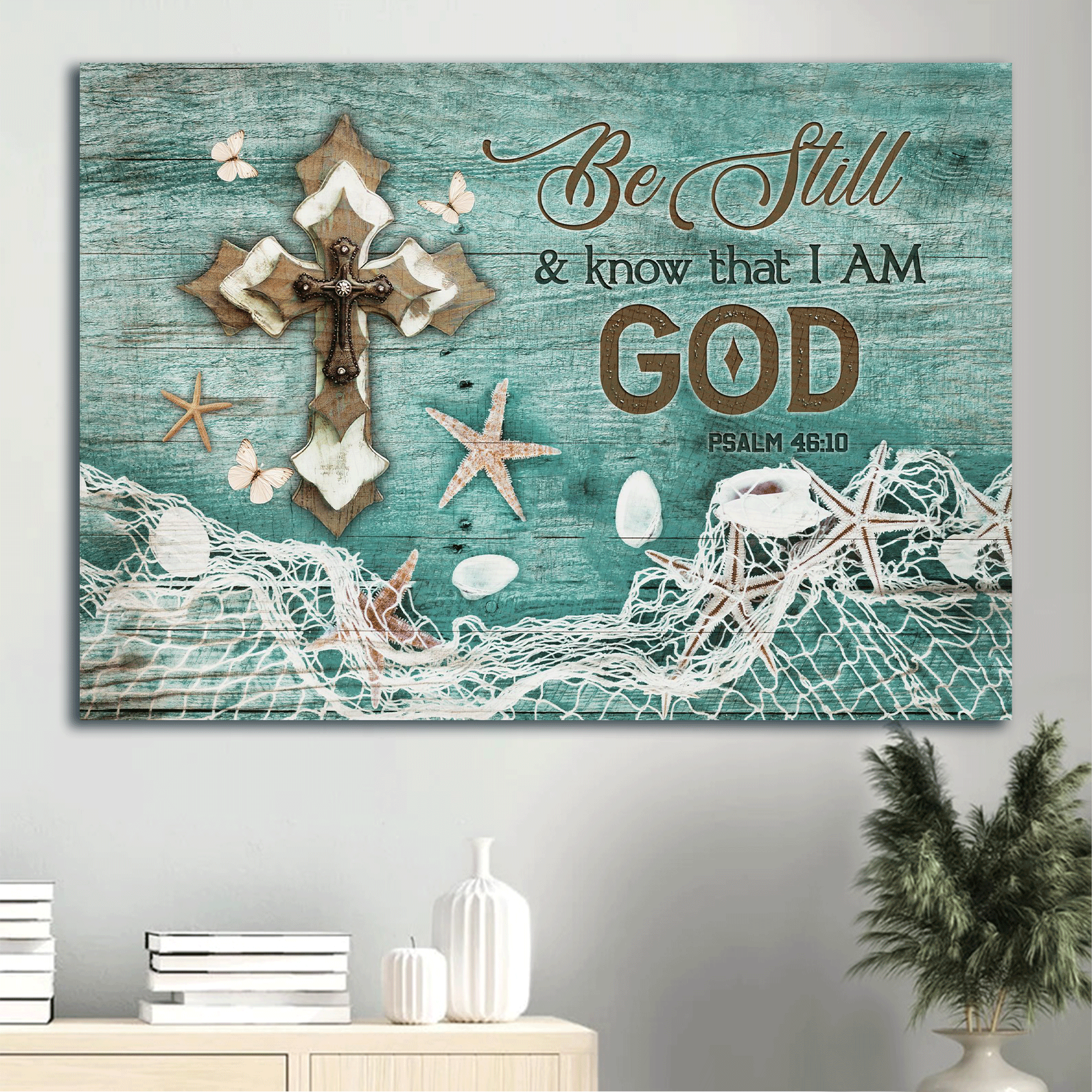 Jesus Landscape Canvas - Beautiful cross, Summer painting, Butterfly Landscape Canvas - Gift For Christian - Be still and know that I am God