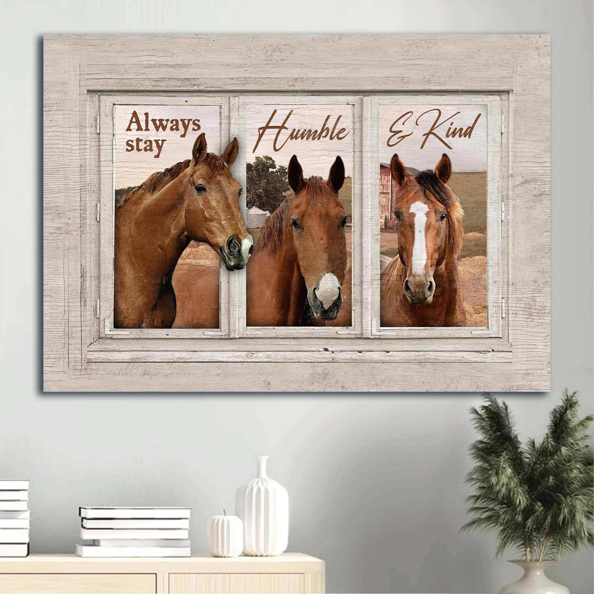 Jesus Landscape Canvas- Beautiful horse, Horse painting, White frame canvas- Gift for Christian- Always stay humble and kind